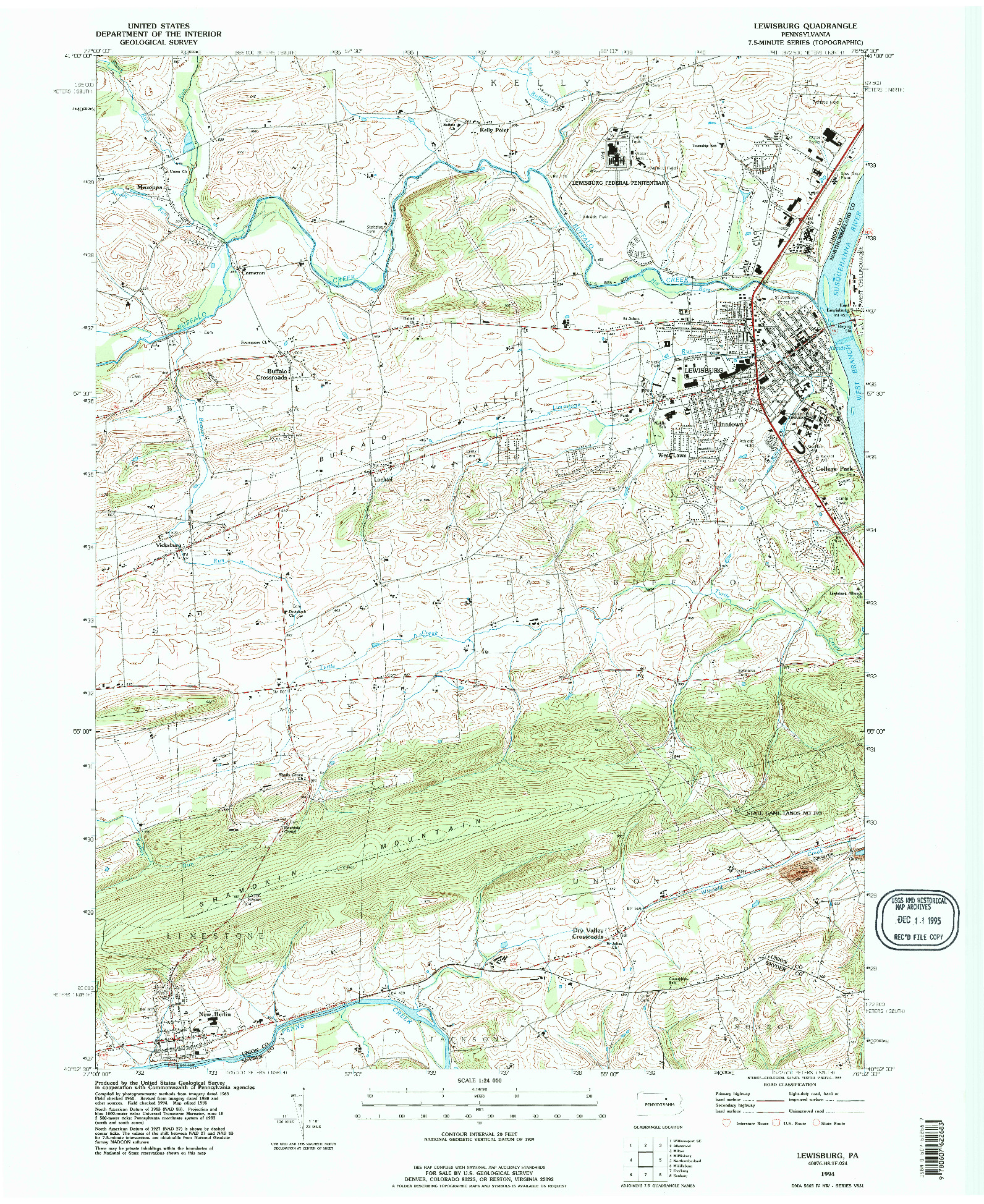USGS 1:24000-SCALE QUADRANGLE FOR LEWISBURG, PA 1994