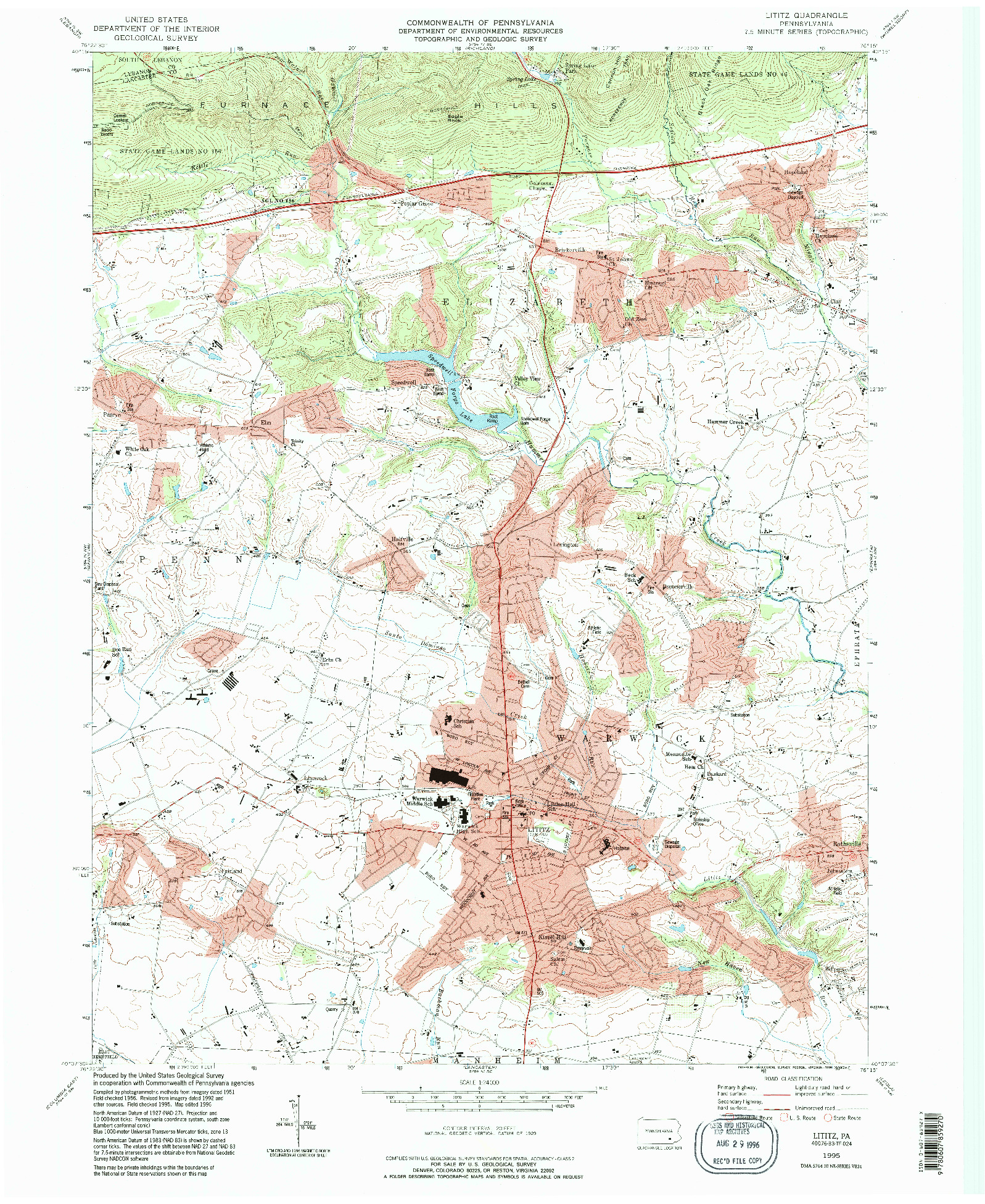 USGS 1:24000-SCALE QUADRANGLE FOR LITITZ, PA 1995