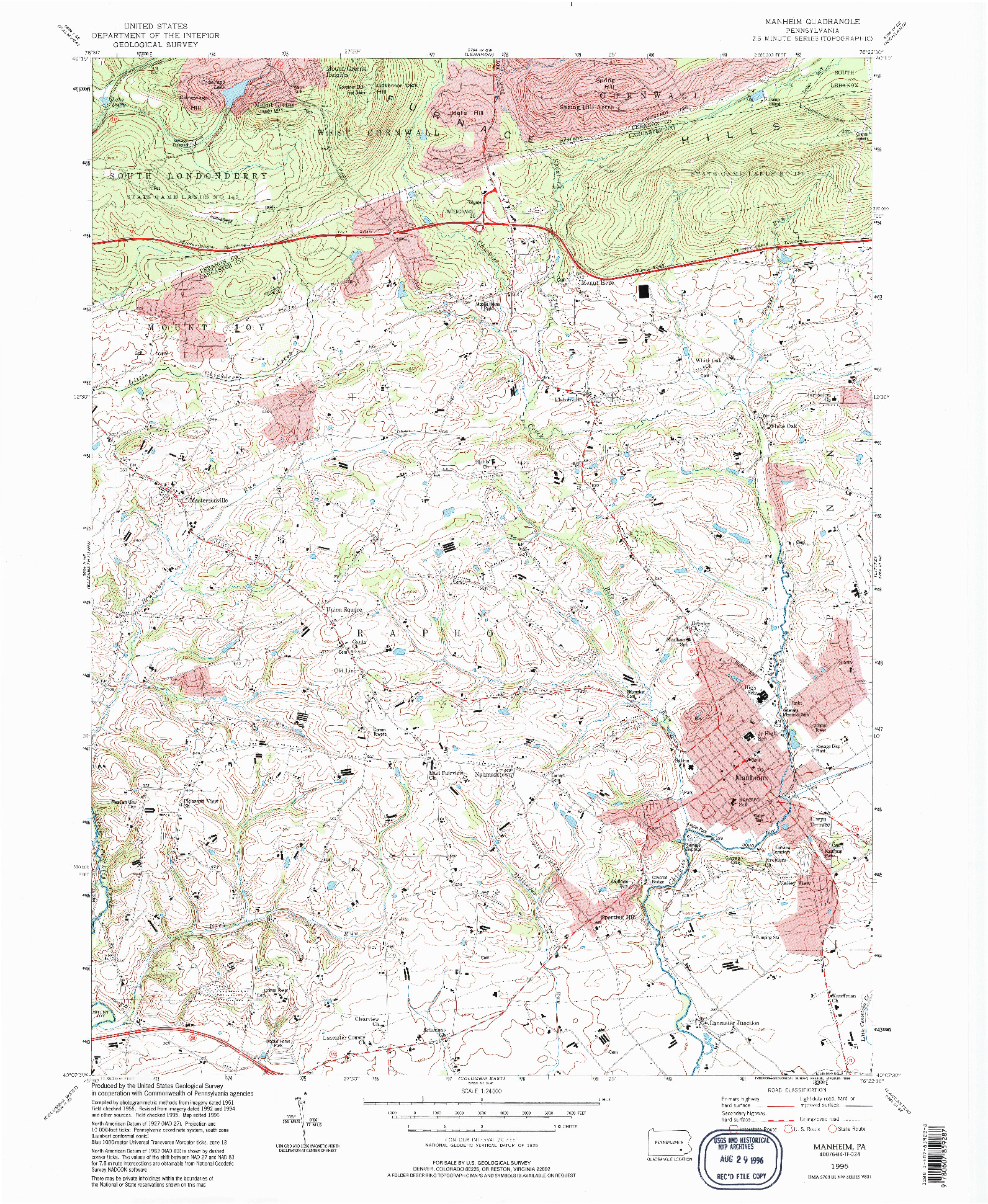 USGS 1:24000-SCALE QUADRANGLE FOR MANHEIM, PA 1995