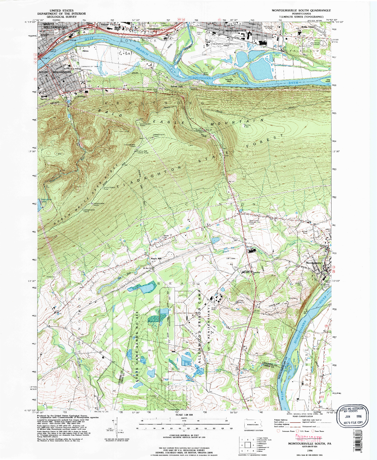 USGS 1:24000-SCALE QUADRANGLE FOR MONTOURSVILLE SOUTH, PA 1994