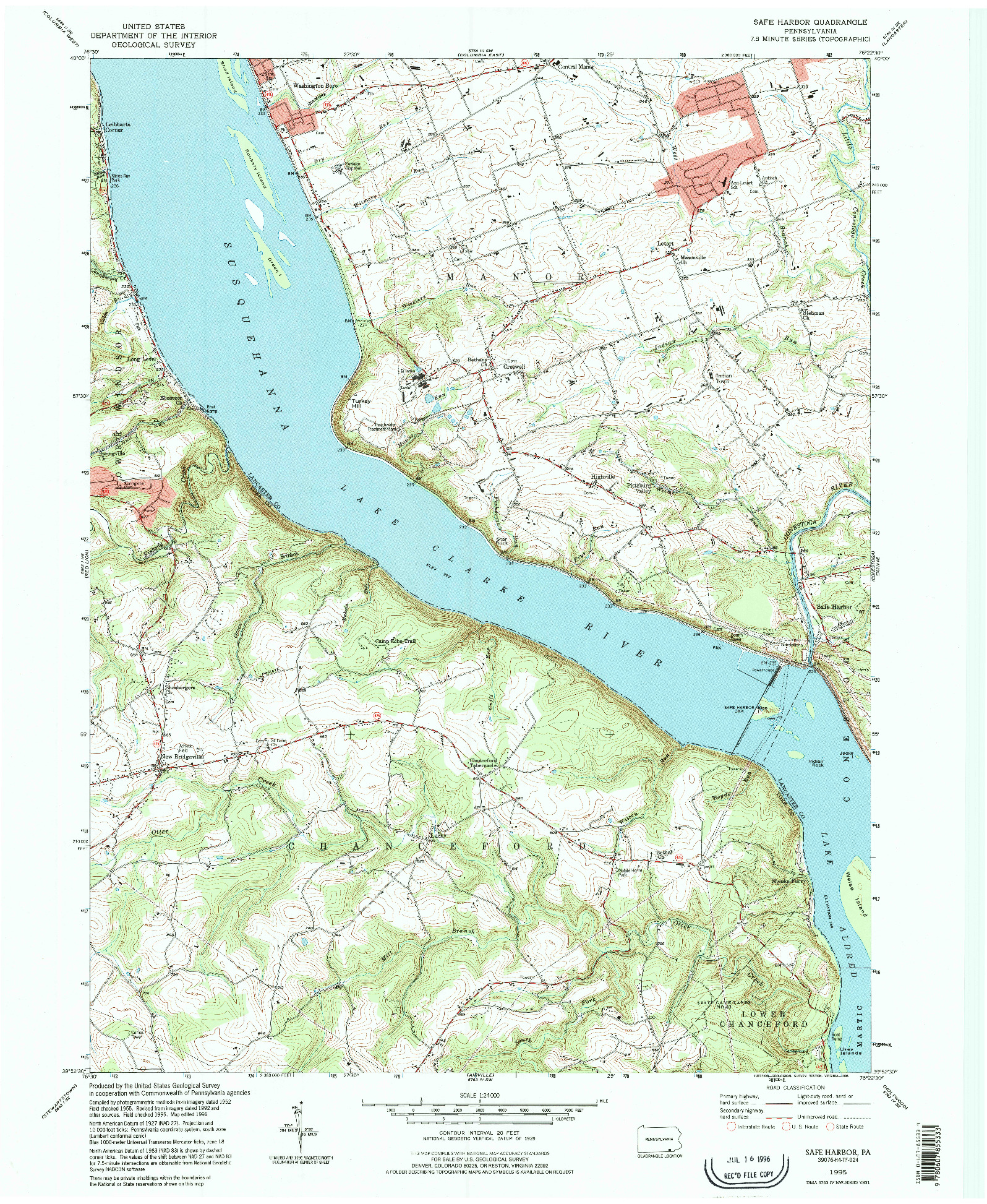 USGS 1:24000-SCALE QUADRANGLE FOR SAFE HARBOR, PA 1995