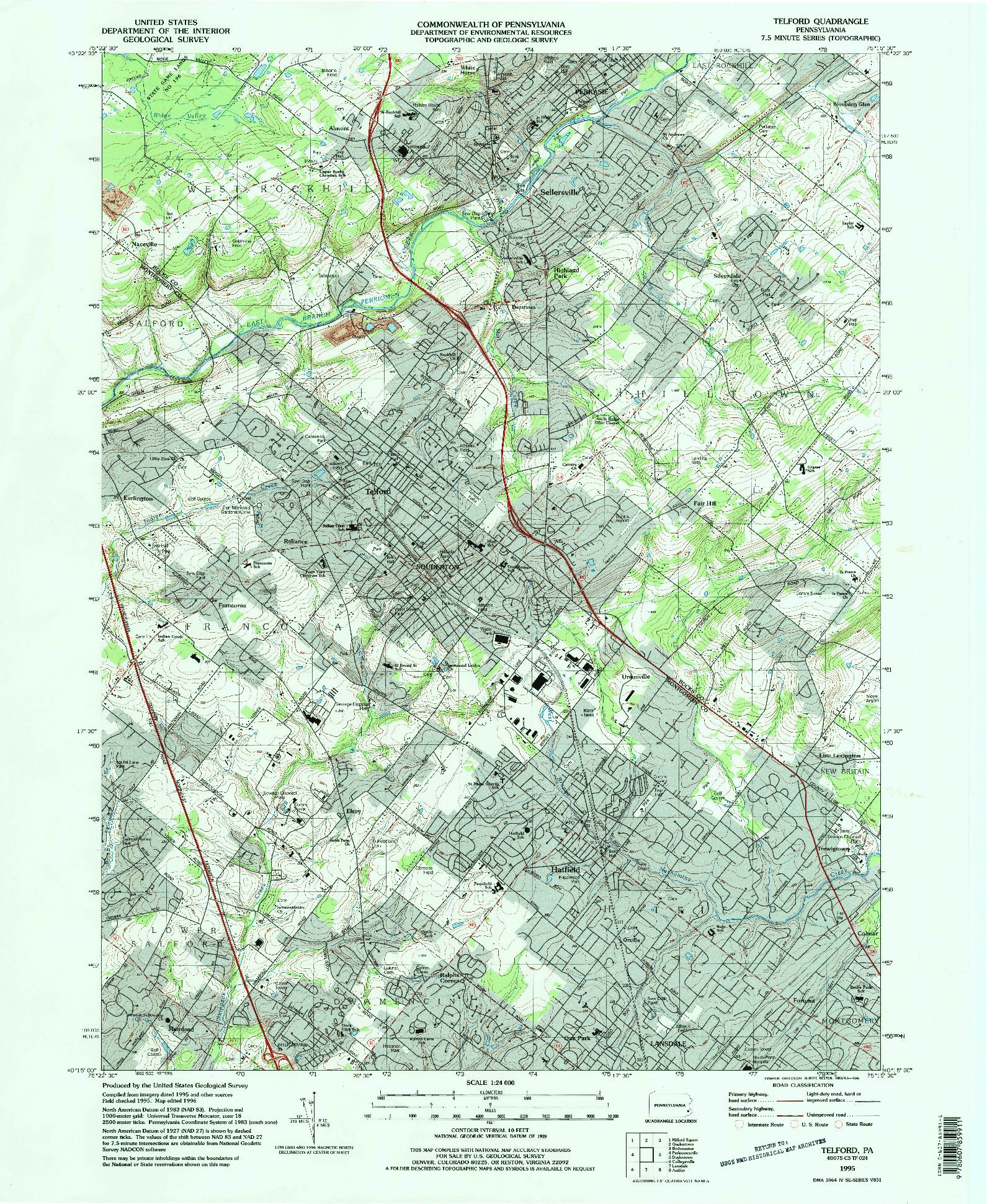 USGS 1:24000-SCALE QUADRANGLE FOR TELFORD, PA 1995