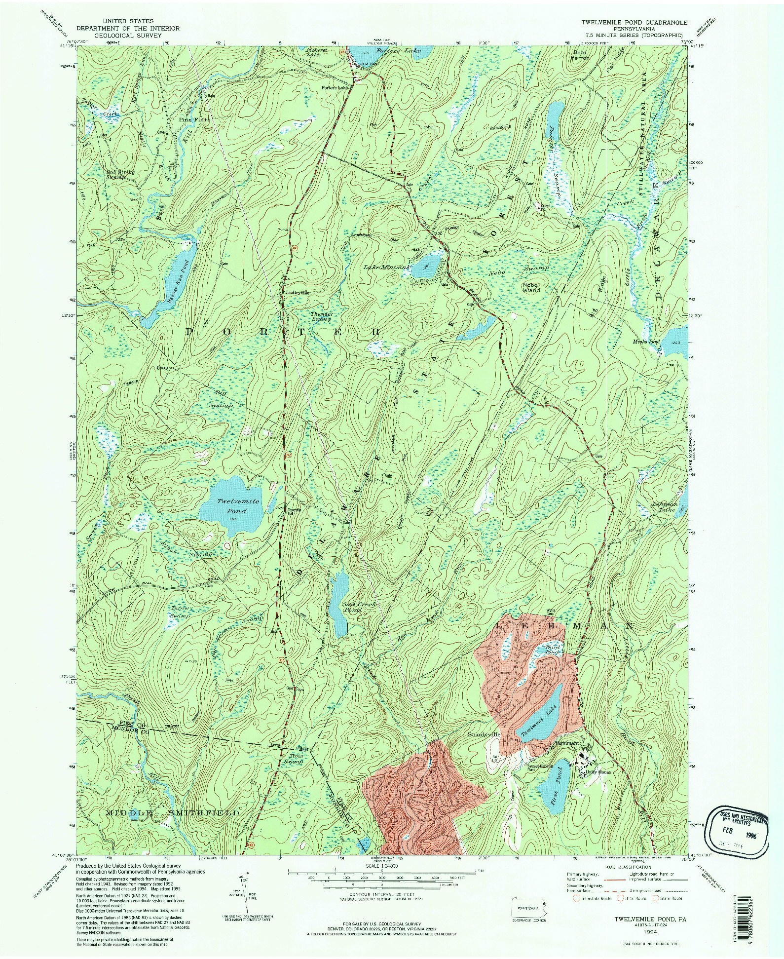 USGS 1:24000-SCALE QUADRANGLE FOR TWELVEMILE POND, PA 1994