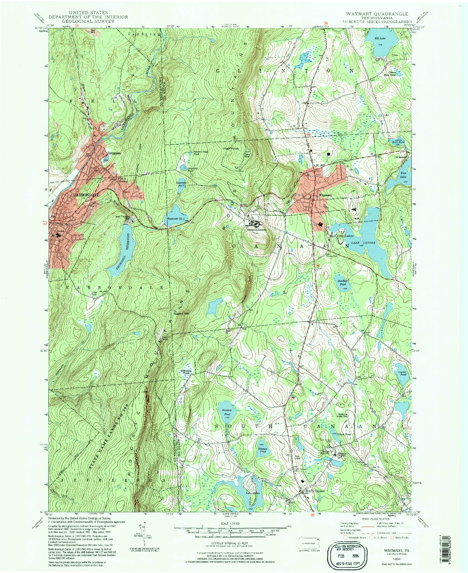 USGS 1:24000-SCALE QUADRANGLE FOR WAYMART, PA 1994