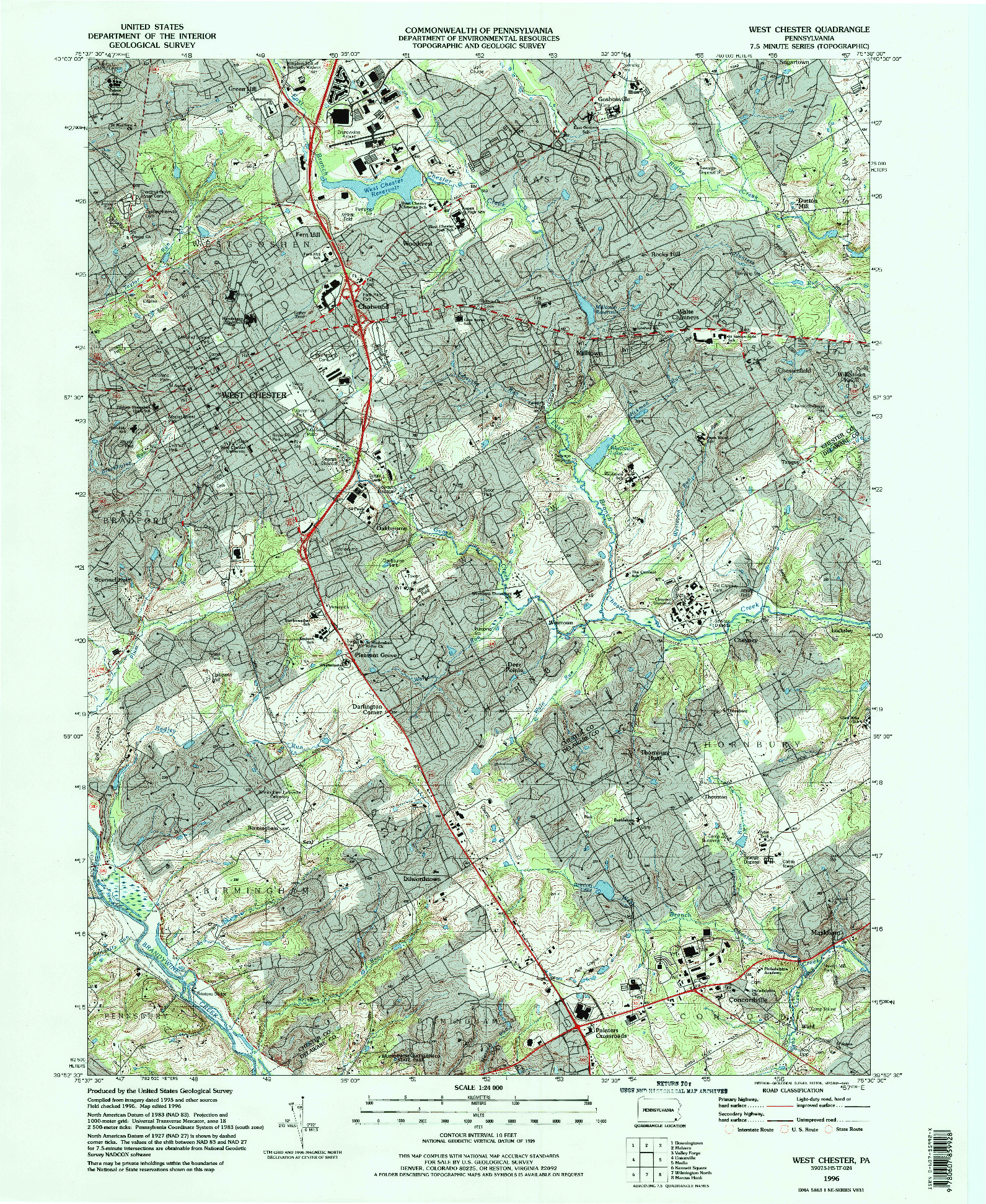 USGS 1:24000-SCALE QUADRANGLE FOR WEST CHESTER, PA 1996