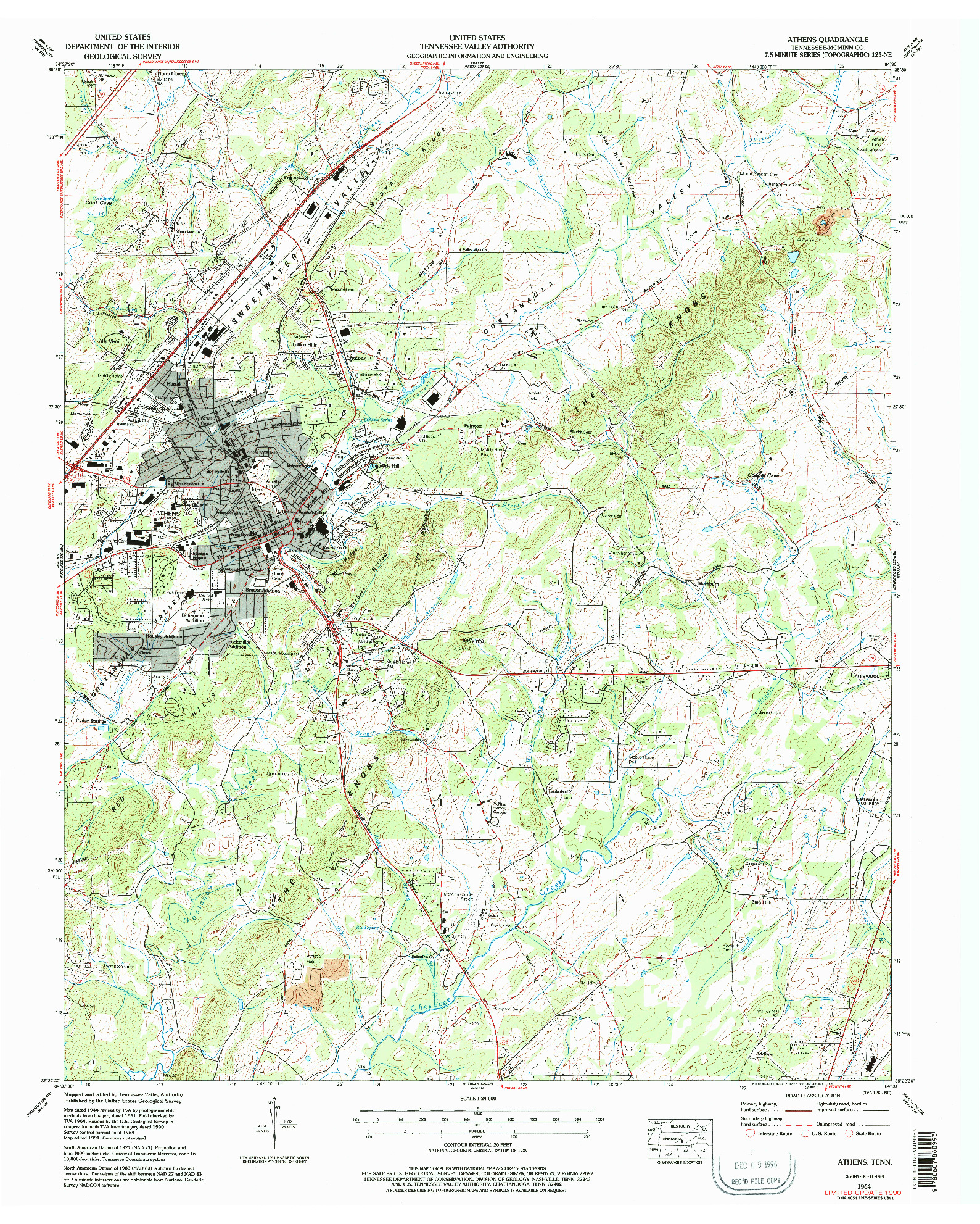 USGS 1:24000-SCALE QUADRANGLE FOR ATHENS, TN 1964
