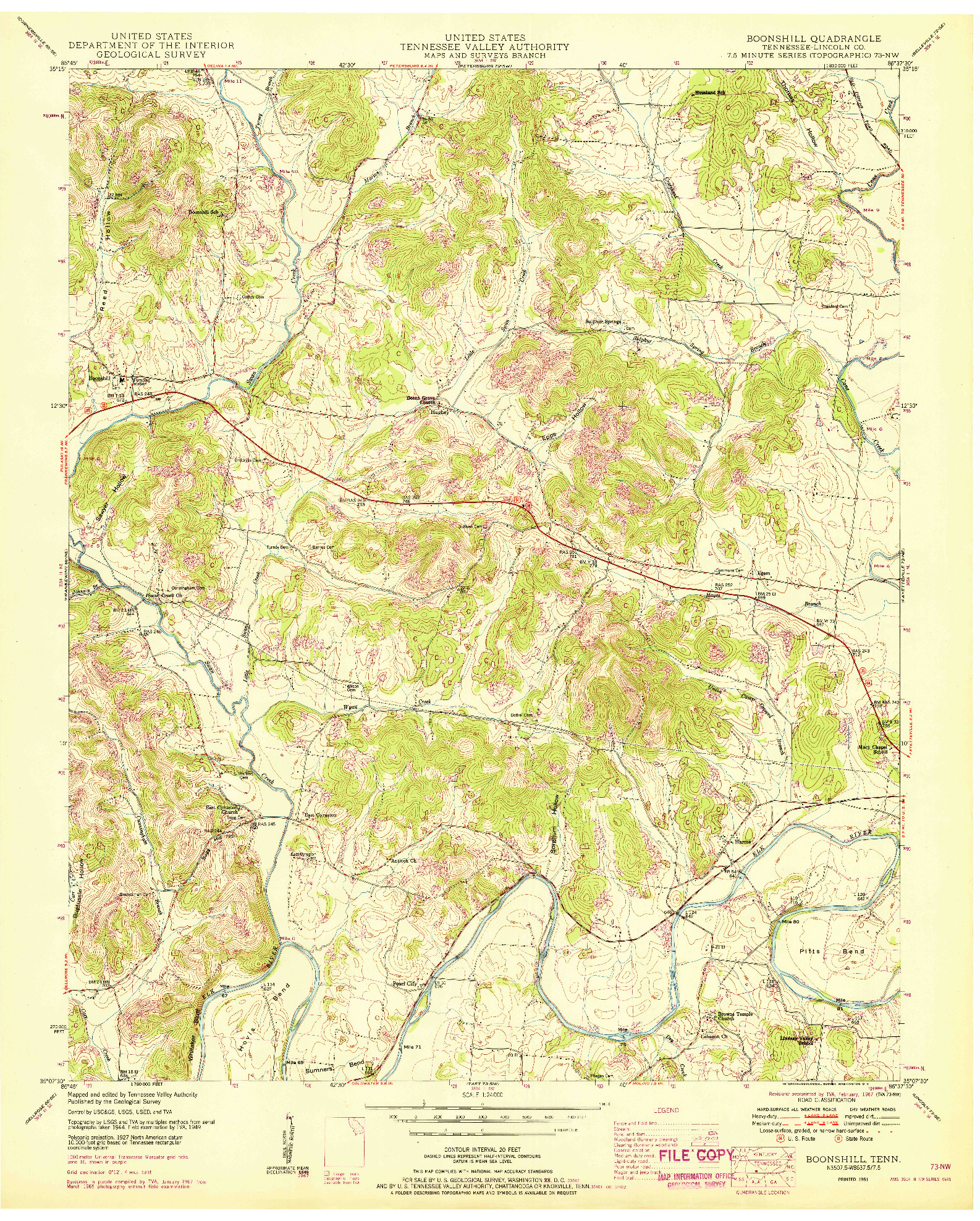 USGS 1:24000-SCALE QUADRANGLE FOR BOONSHILL, TN 1951