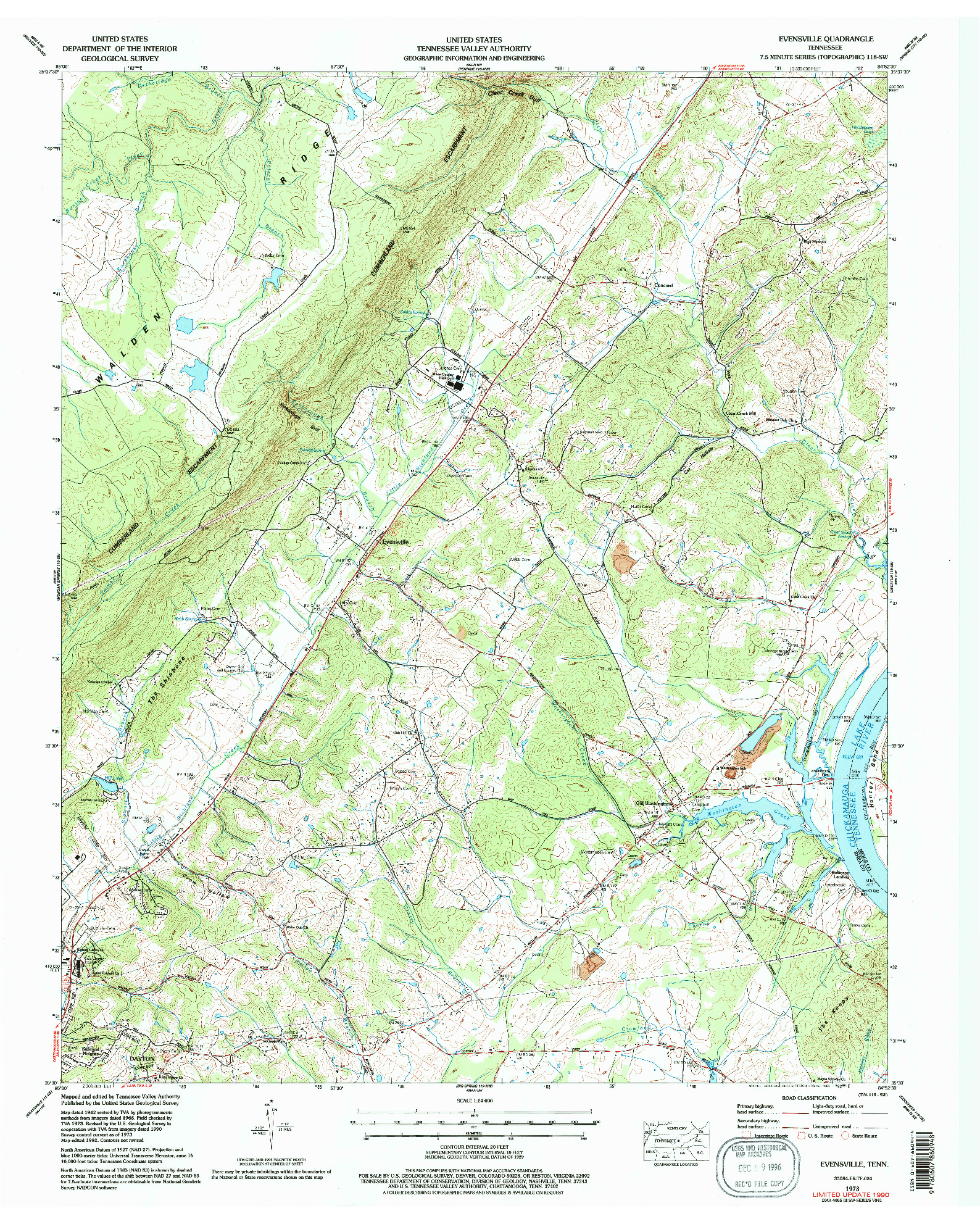 USGS 1:24000-SCALE QUADRANGLE FOR EVENSVILLE, TN 1973