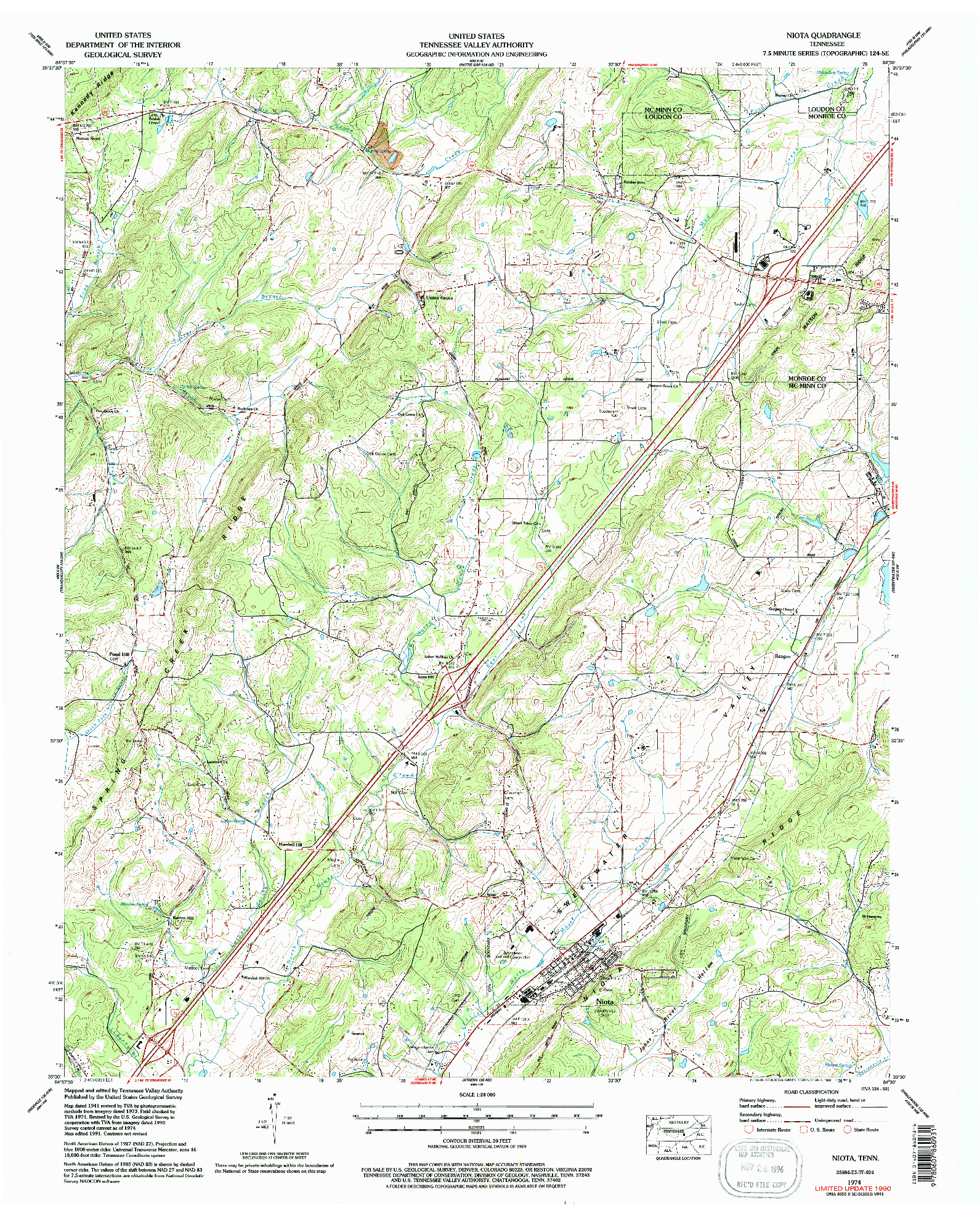 USGS 1:24000-SCALE QUADRANGLE FOR NIOTA, TN 1974