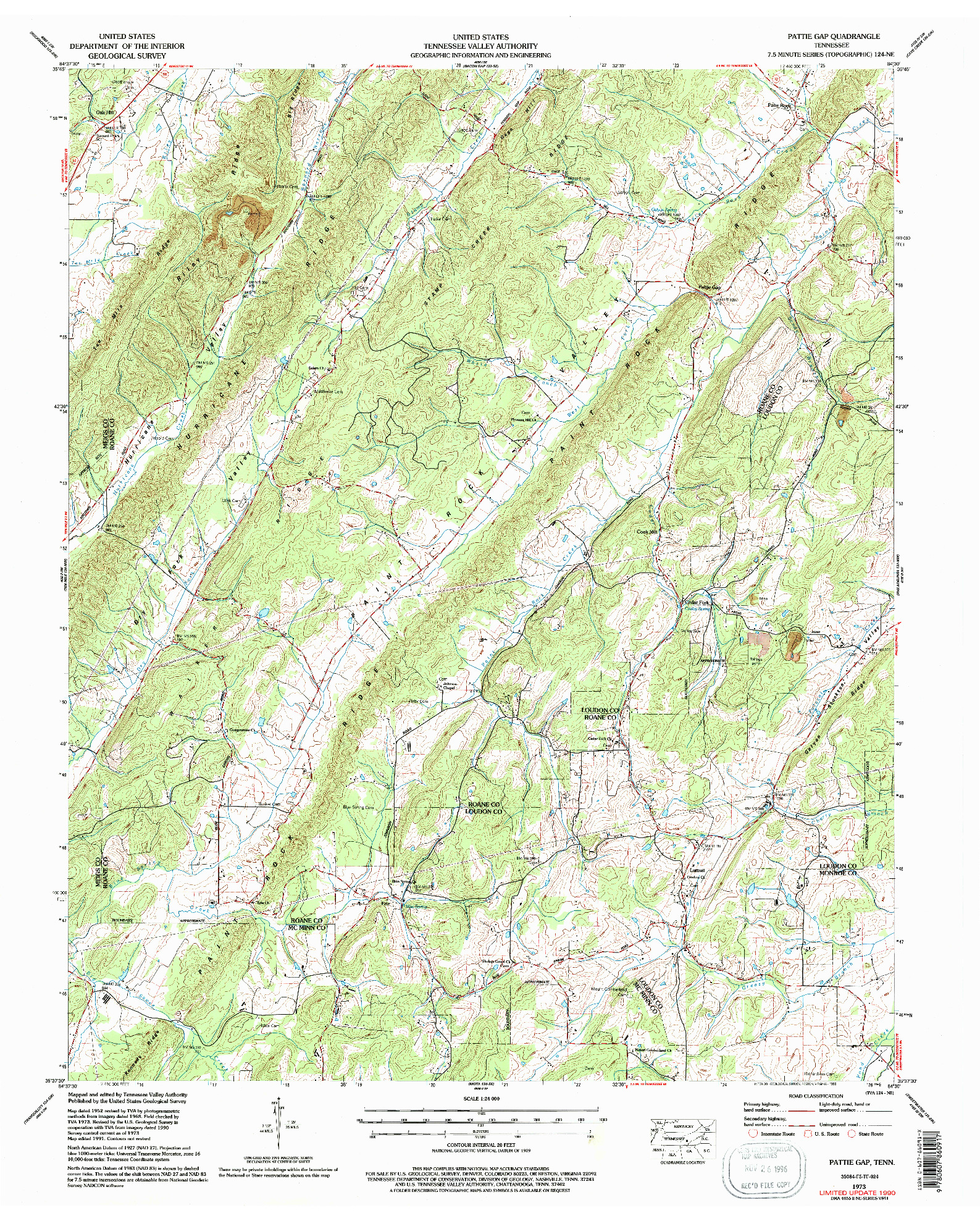USGS 1:24000-SCALE QUADRANGLE FOR PATTIE GAP, TN 1973