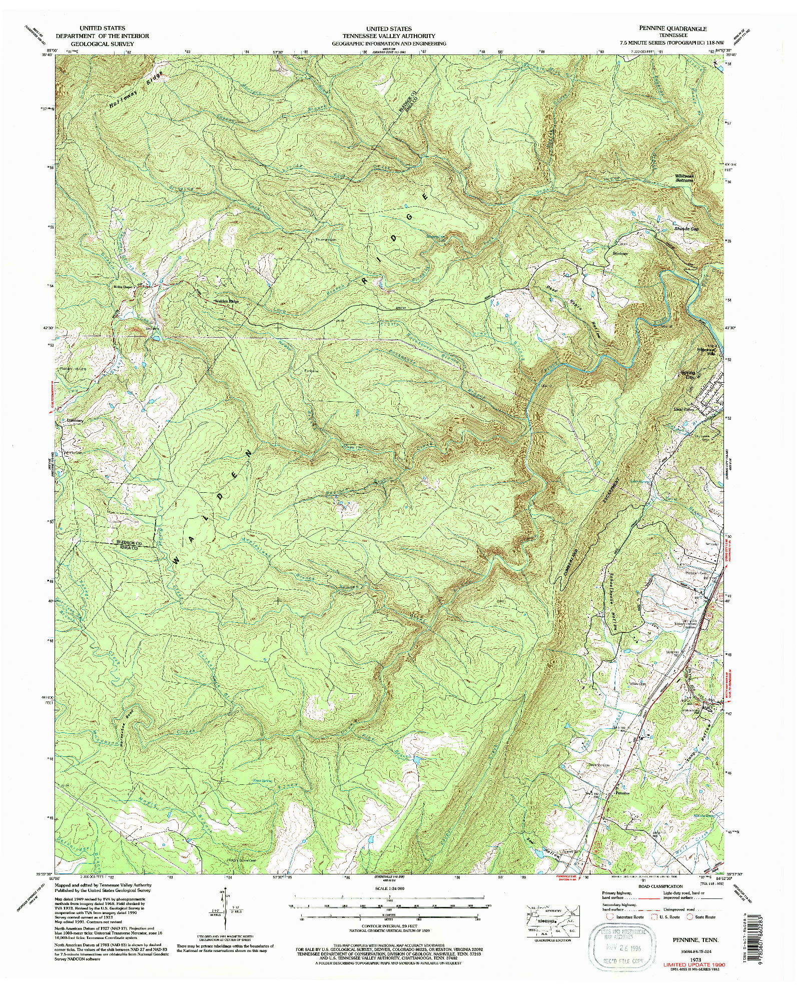 USGS 1:24000-SCALE QUADRANGLE FOR PENNINE, TN 1973