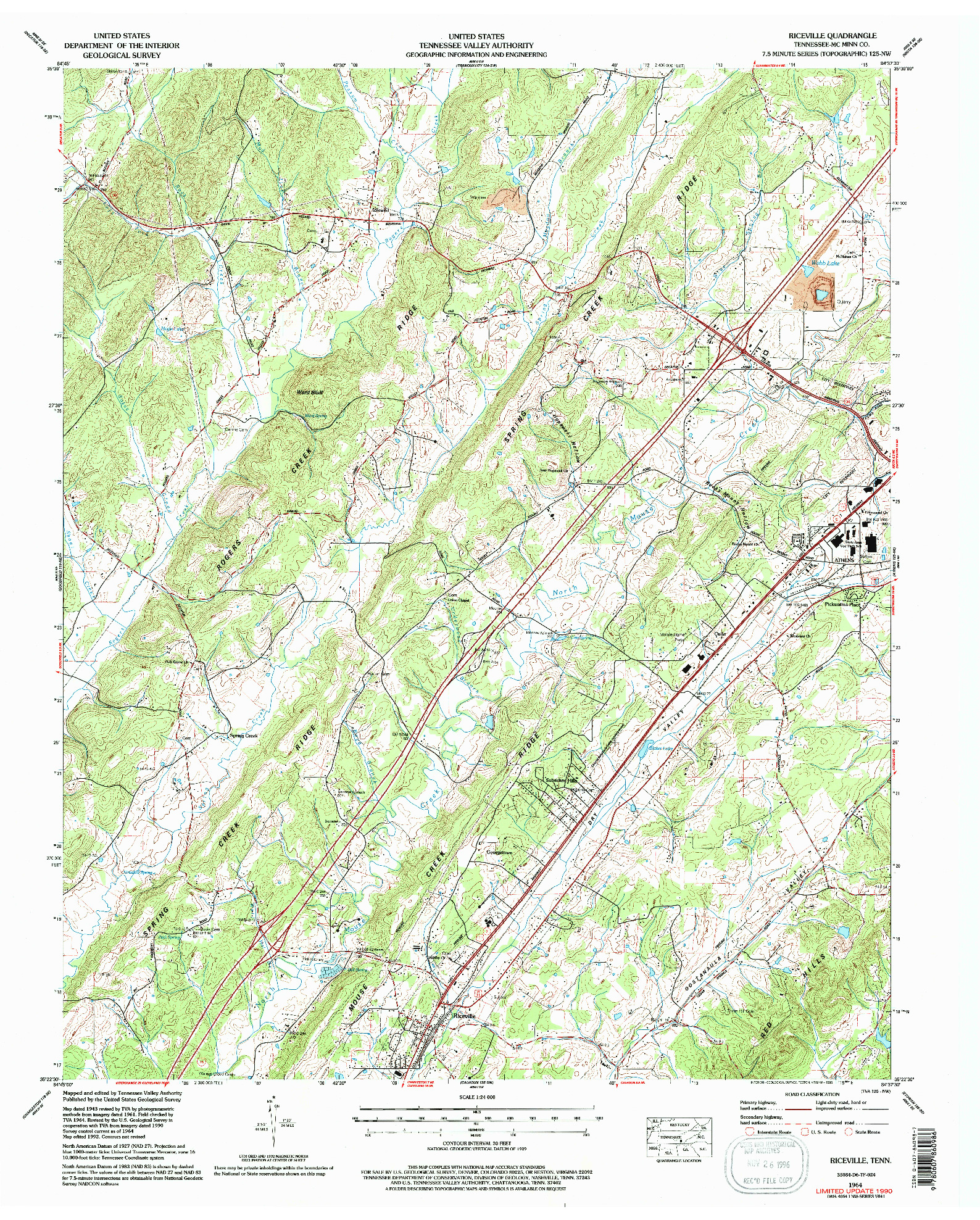 USGS 1:24000-SCALE QUADRANGLE FOR RICEVILLE, TN 1964