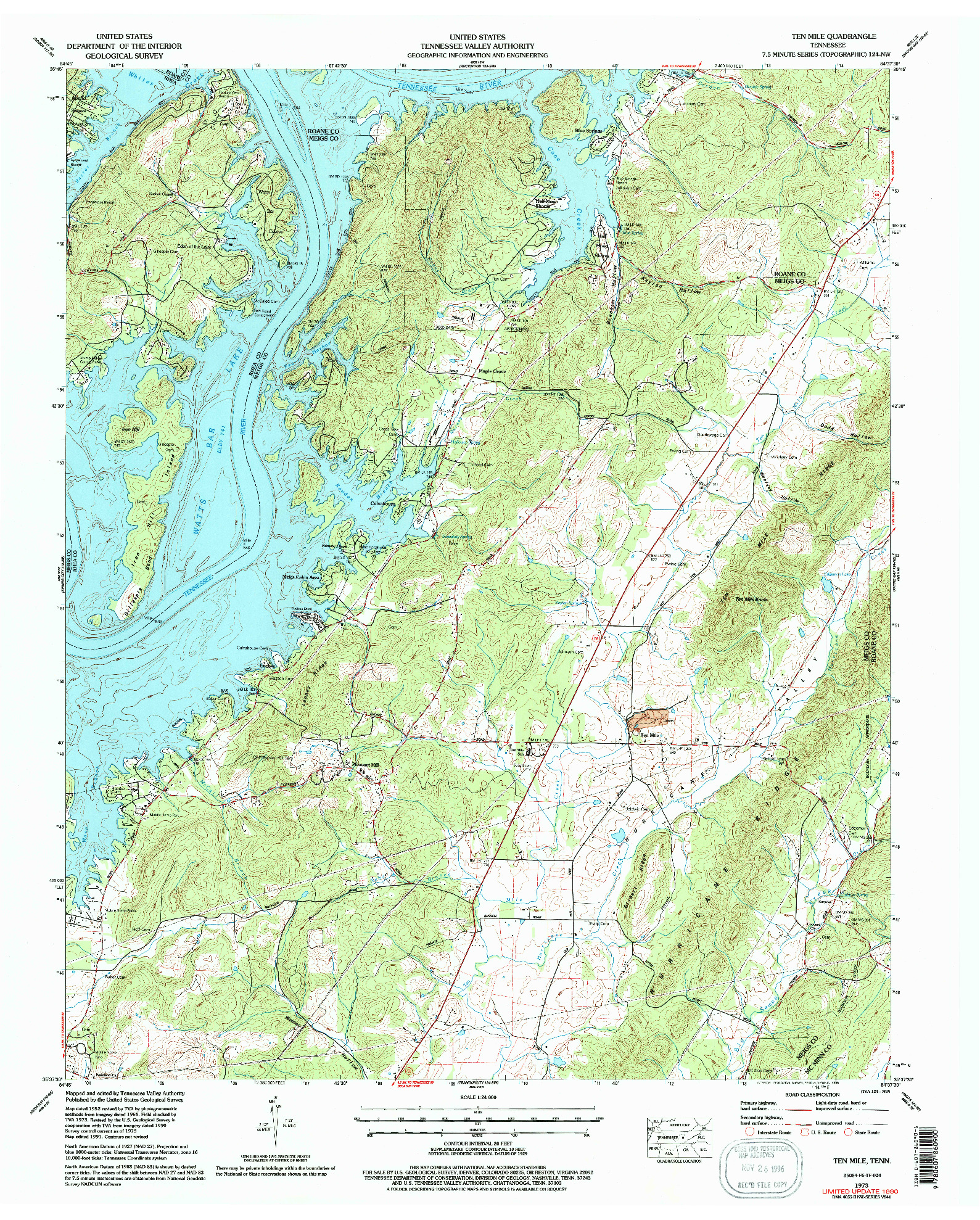 USGS 1:24000-SCALE QUADRANGLE FOR TEN MILE, TN 1973