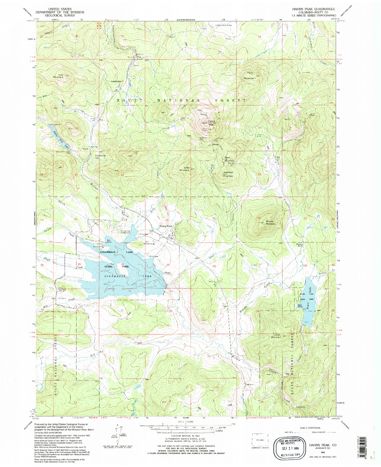 USGS 1:24000-SCALE QUADRANGLE FOR HAHNS PEAK, CO 1962