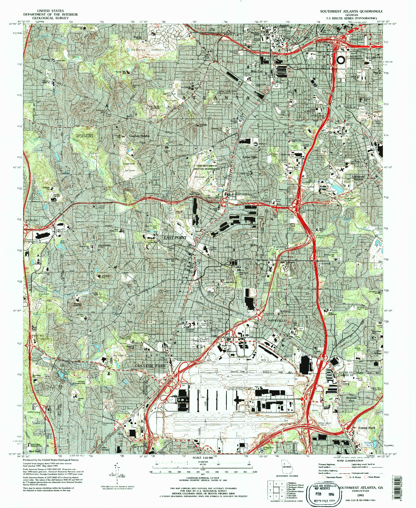USGS 1:24000-SCALE QUADRANGLE FOR SOUTHWEST ATLANTA, GA 1993