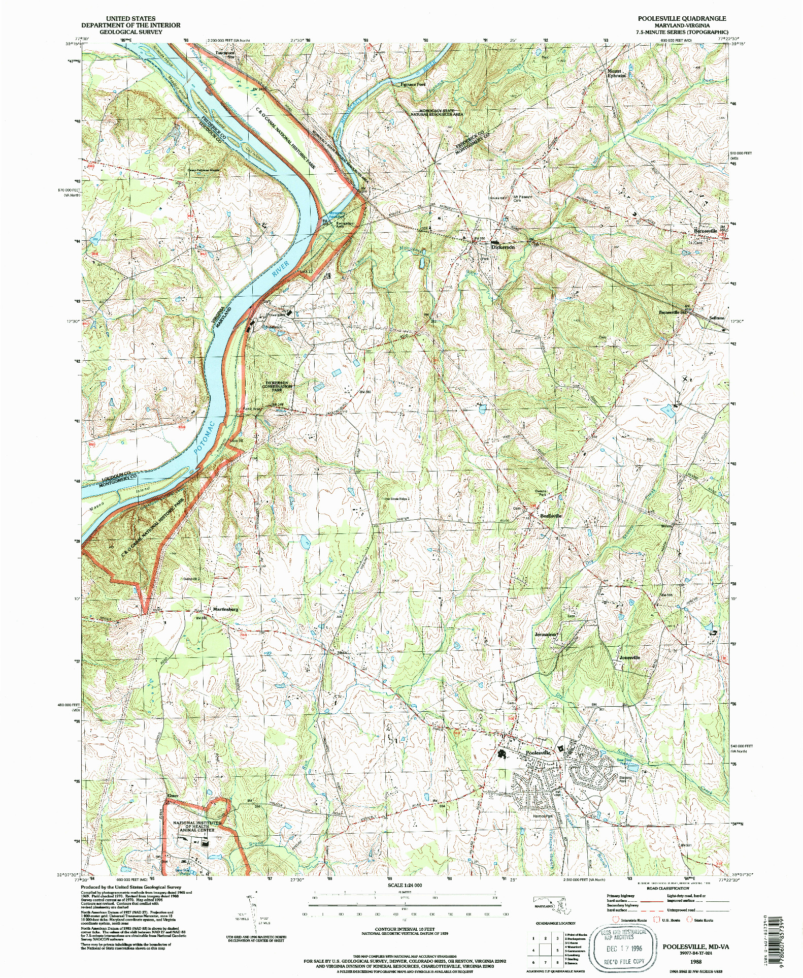 USGS 1:24000-SCALE QUADRANGLE FOR POOLESVILLE, MD 1988