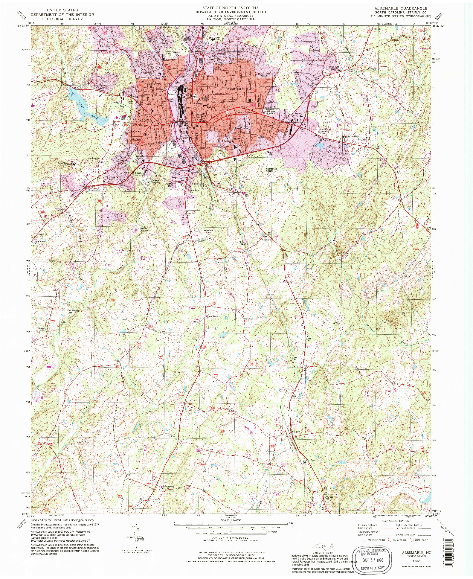 USGS 1:24000-SCALE QUADRANGLE FOR ALBEMARLE, NC 1993