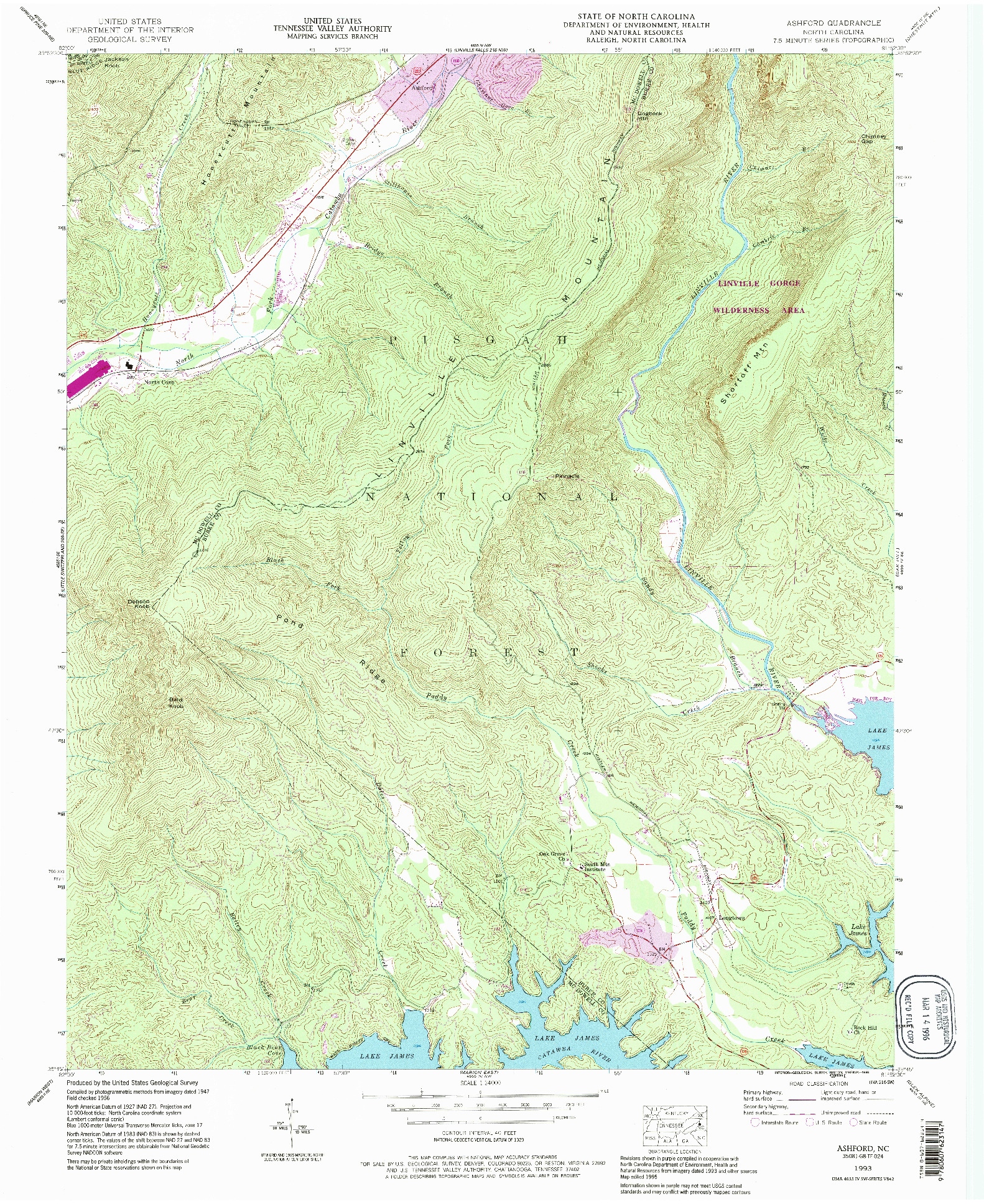 USGS 1:24000-SCALE QUADRANGLE FOR ASHFORD, NC 1993