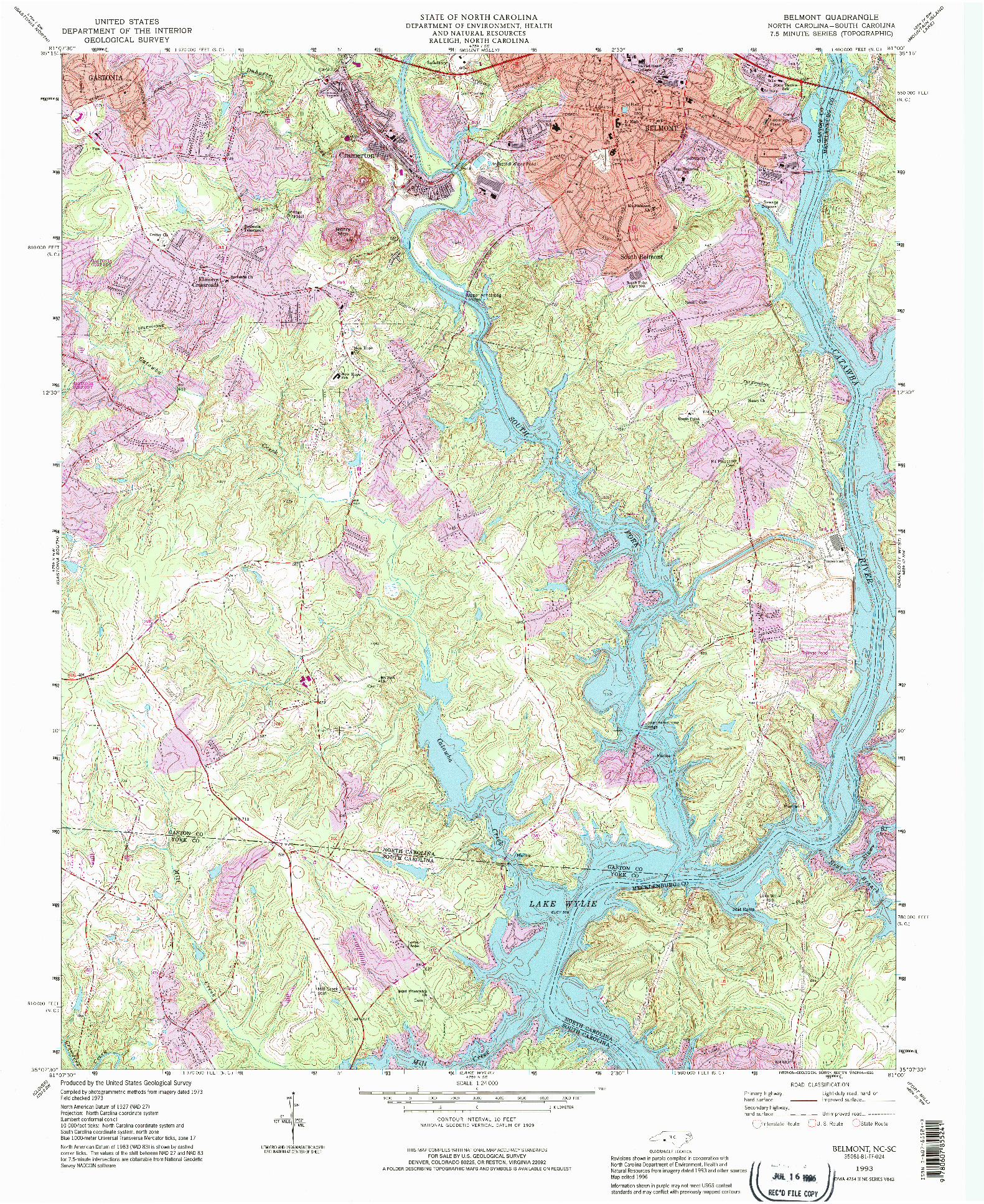 USGS 1:24000-SCALE QUADRANGLE FOR BELMONT, NC 1993