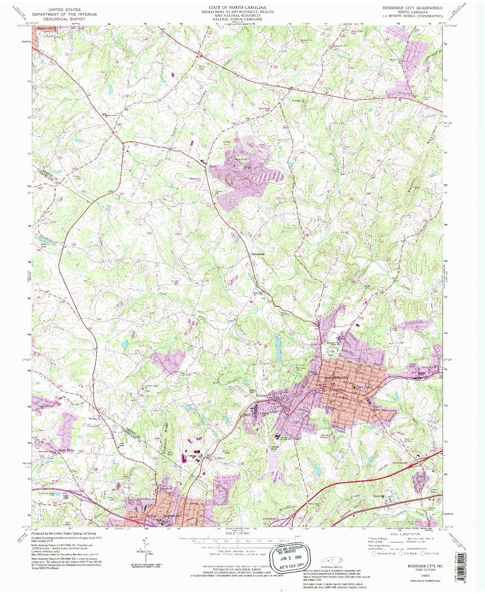 USGS 1:24000-SCALE QUADRANGLE FOR BESSEMER CITY, NC 1993