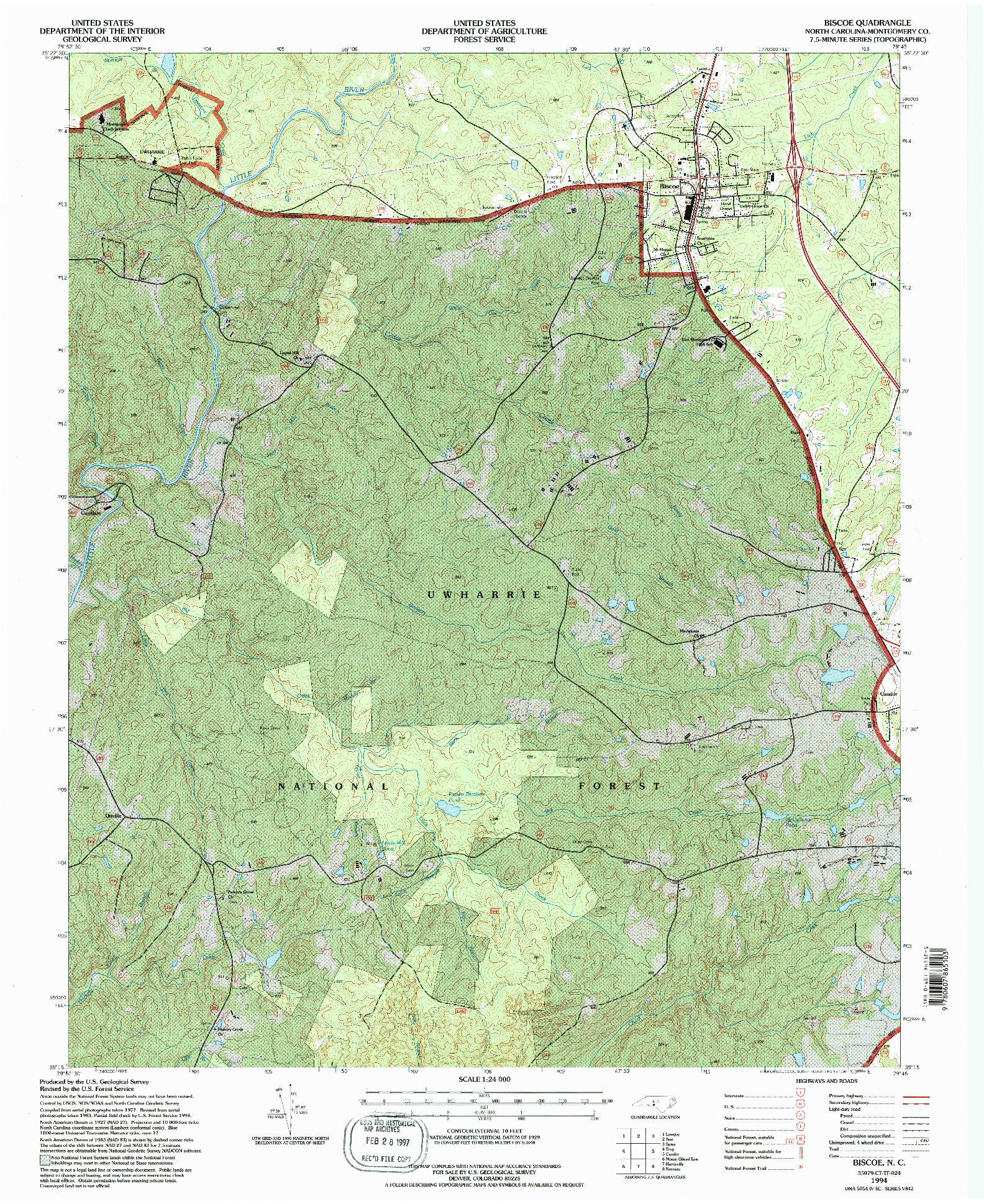 USGS 1:24000-SCALE QUADRANGLE FOR BISCOE, NC 1994