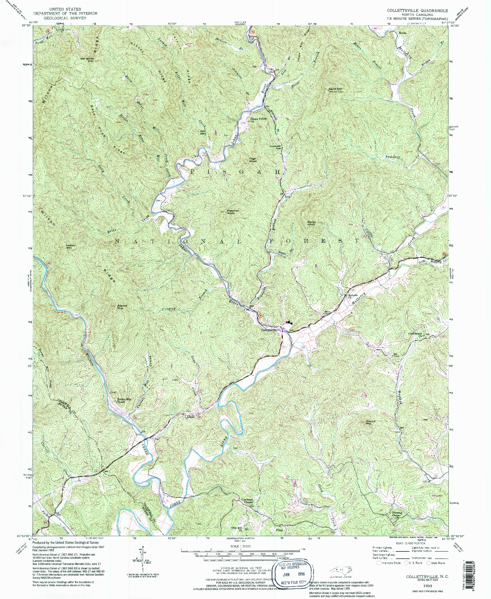 USGS 1:24000-SCALE QUADRANGLE FOR COLLETTSVILLE, NC 1993