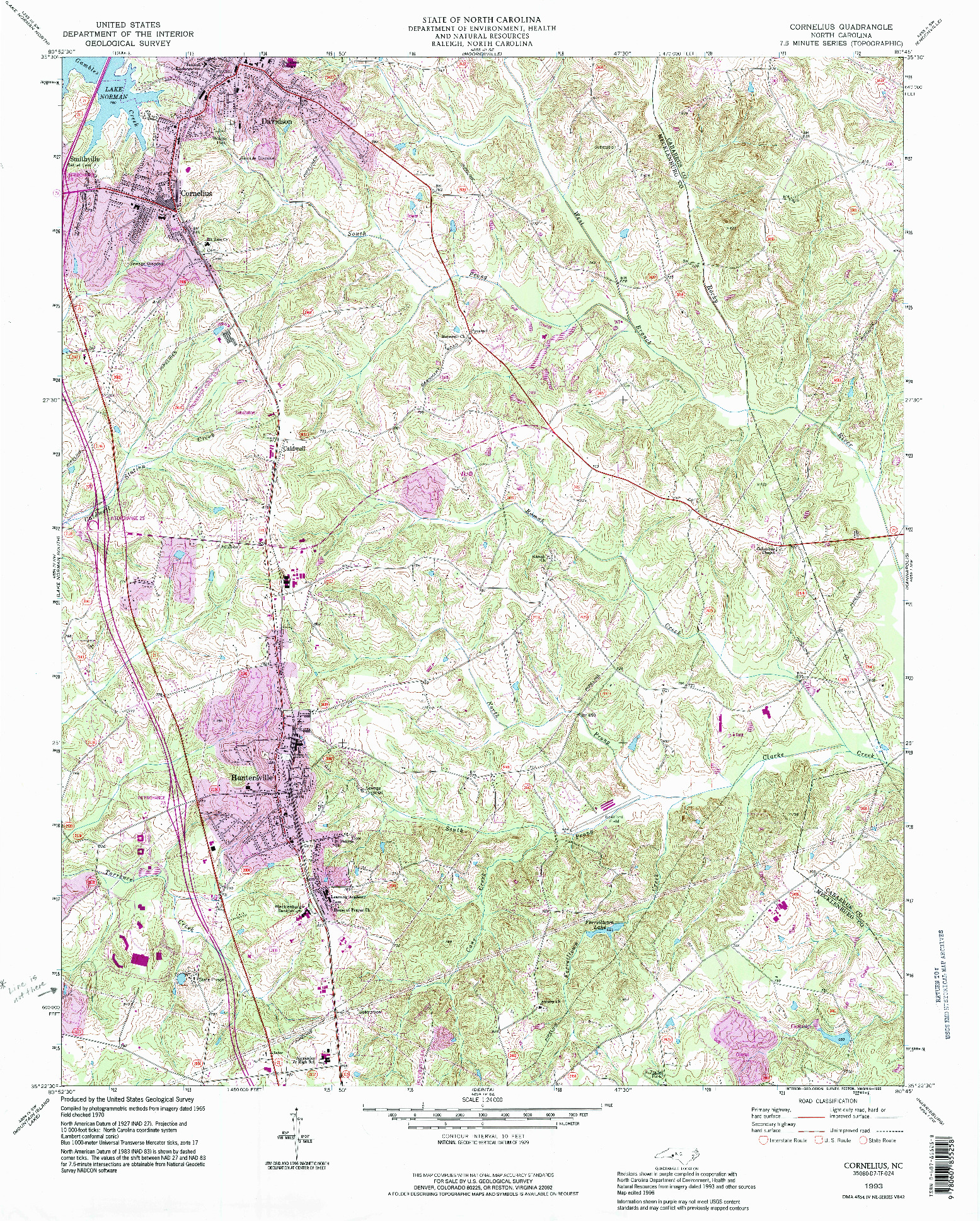 USGS 1:24000-SCALE QUADRANGLE FOR CORNELIUS, NC 1993