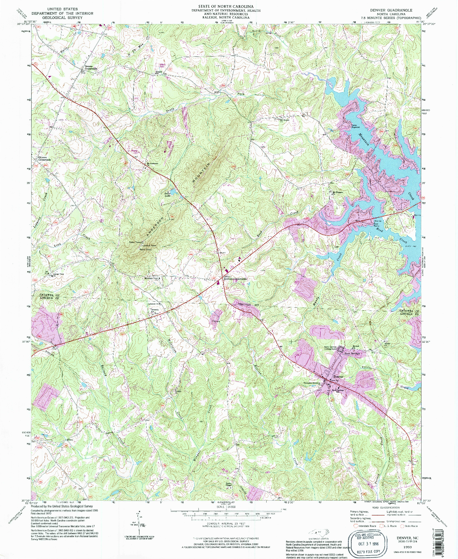 USGS 1:24000-SCALE QUADRANGLE FOR DENVER, NC 1993