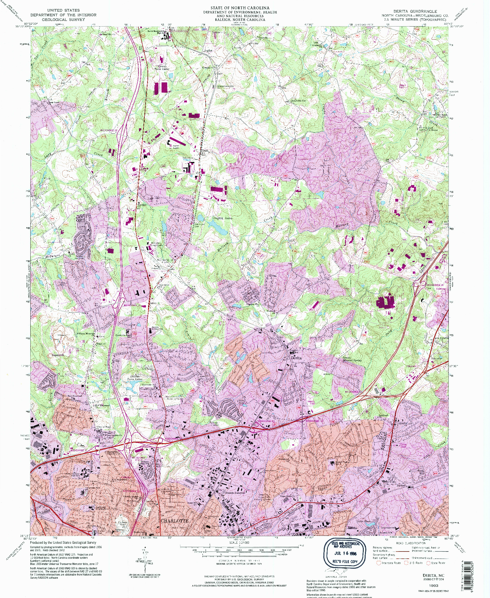 USGS 1:24000-SCALE QUADRANGLE FOR DERITA, NC 1993