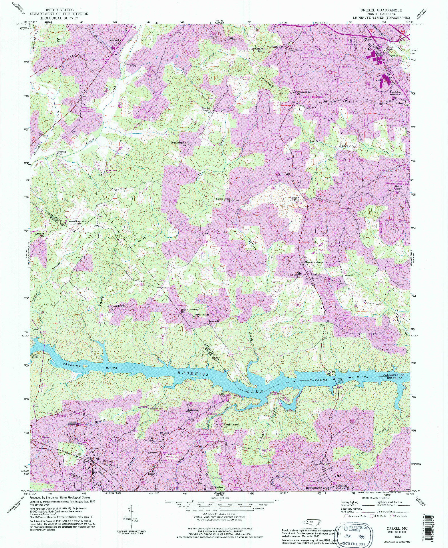 USGS 1:24000-SCALE QUADRANGLE FOR DREXEL, NC 1993