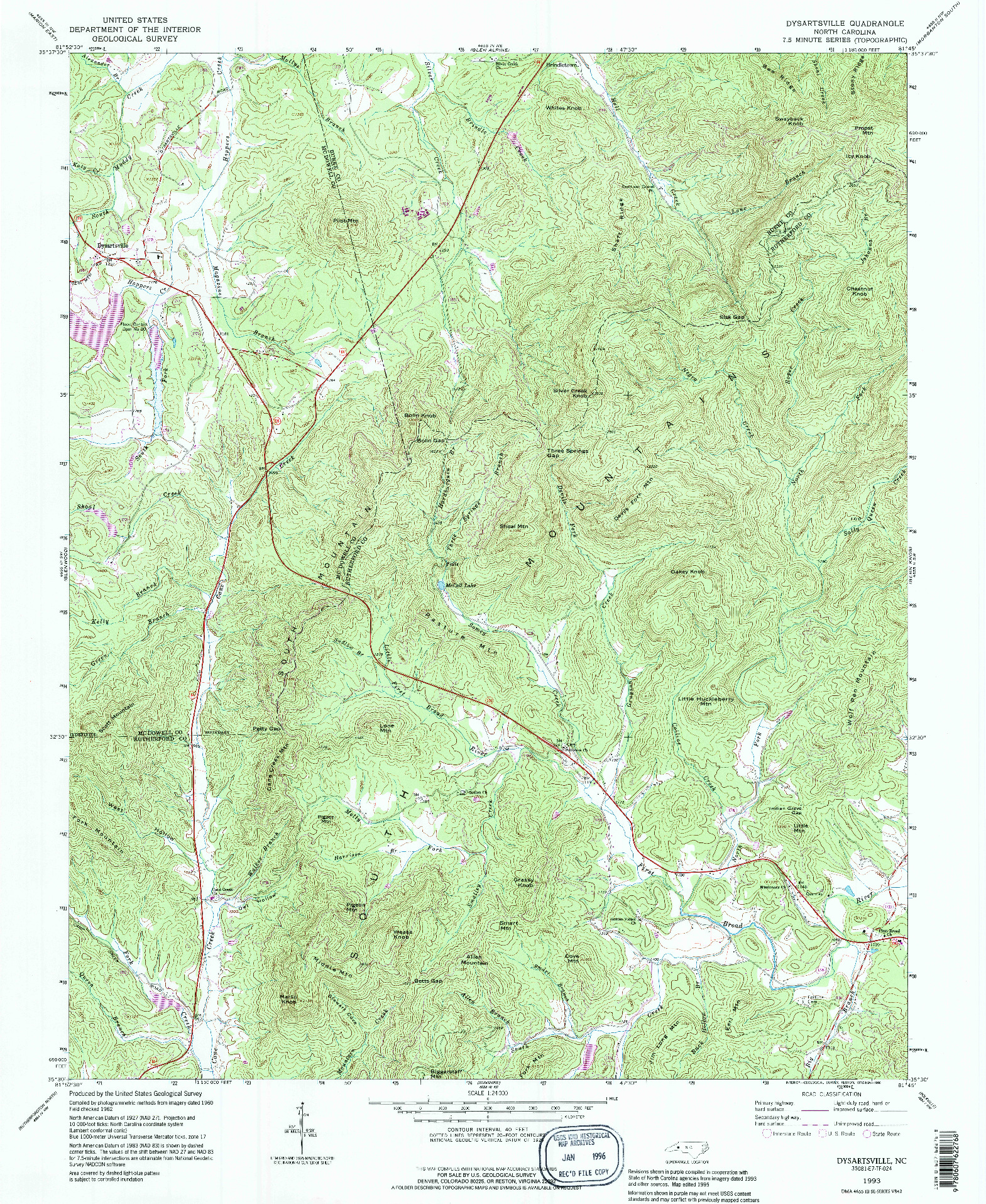 USGS 1:24000-SCALE QUADRANGLE FOR DYSARTSVILLE, NC 1993