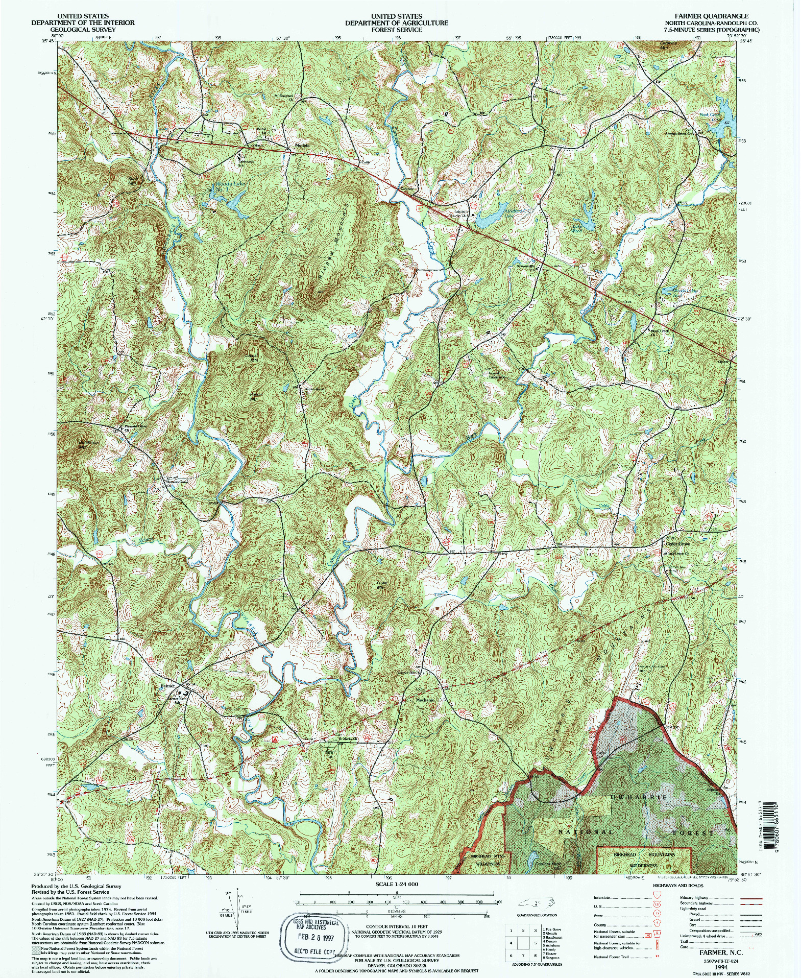 USGS 1:24000-SCALE QUADRANGLE FOR FARMER, NC 1994