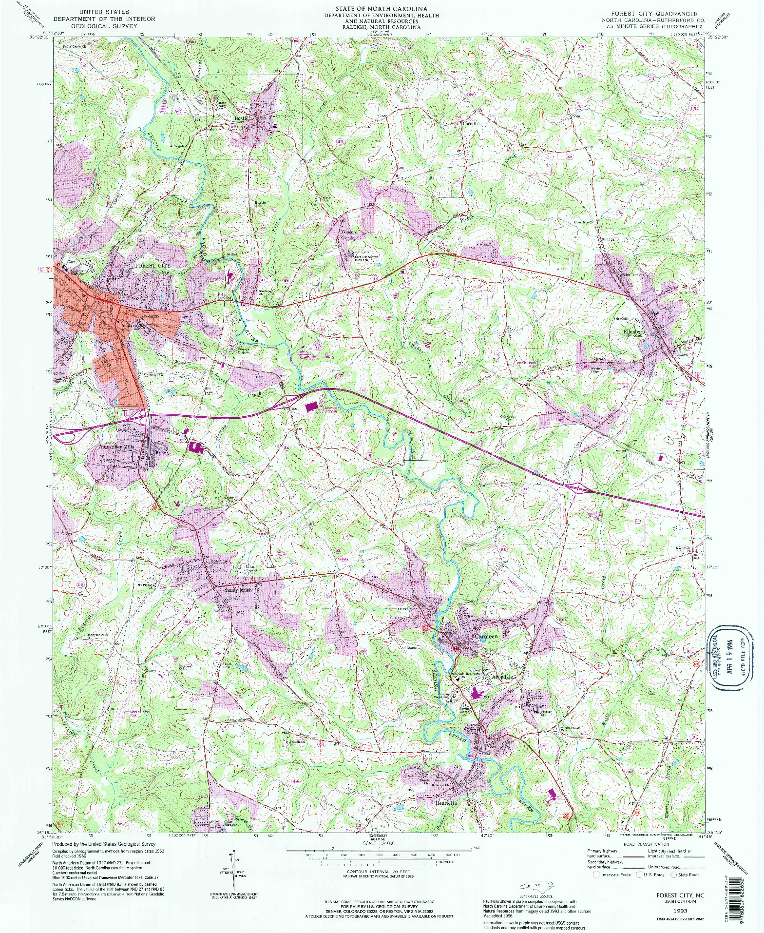 USGS 1:24000-SCALE QUADRANGLE FOR FOREST CITY, NC 1993