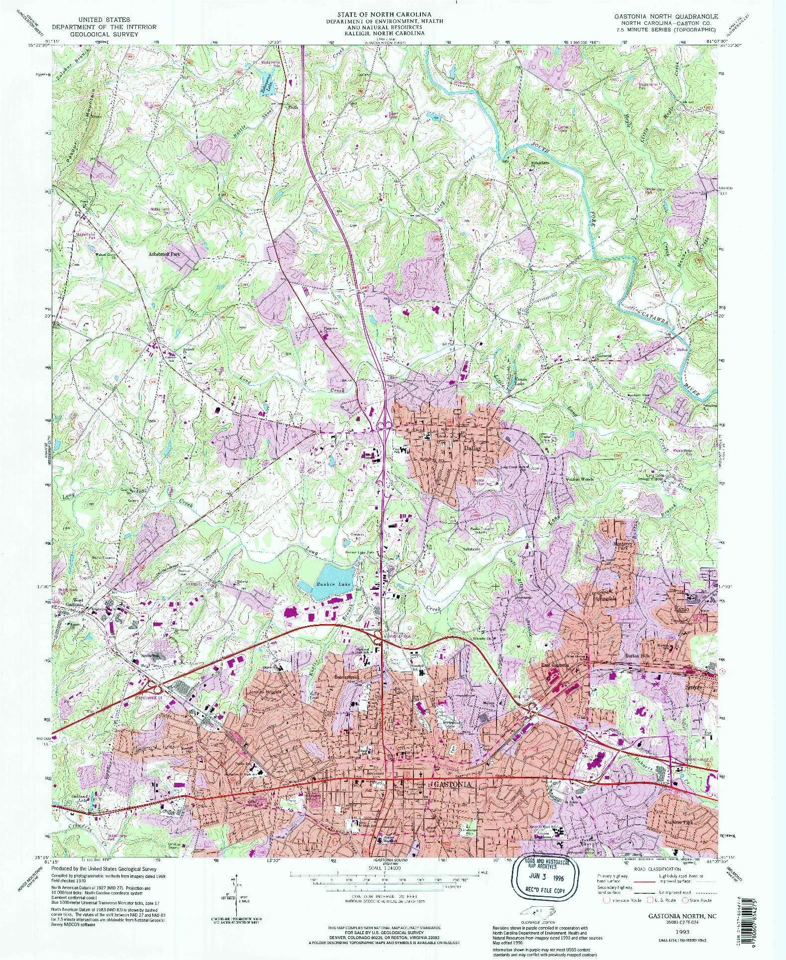 USGS 1:24000-SCALE QUADRANGLE FOR GASTONIA NORTH, NC 1993