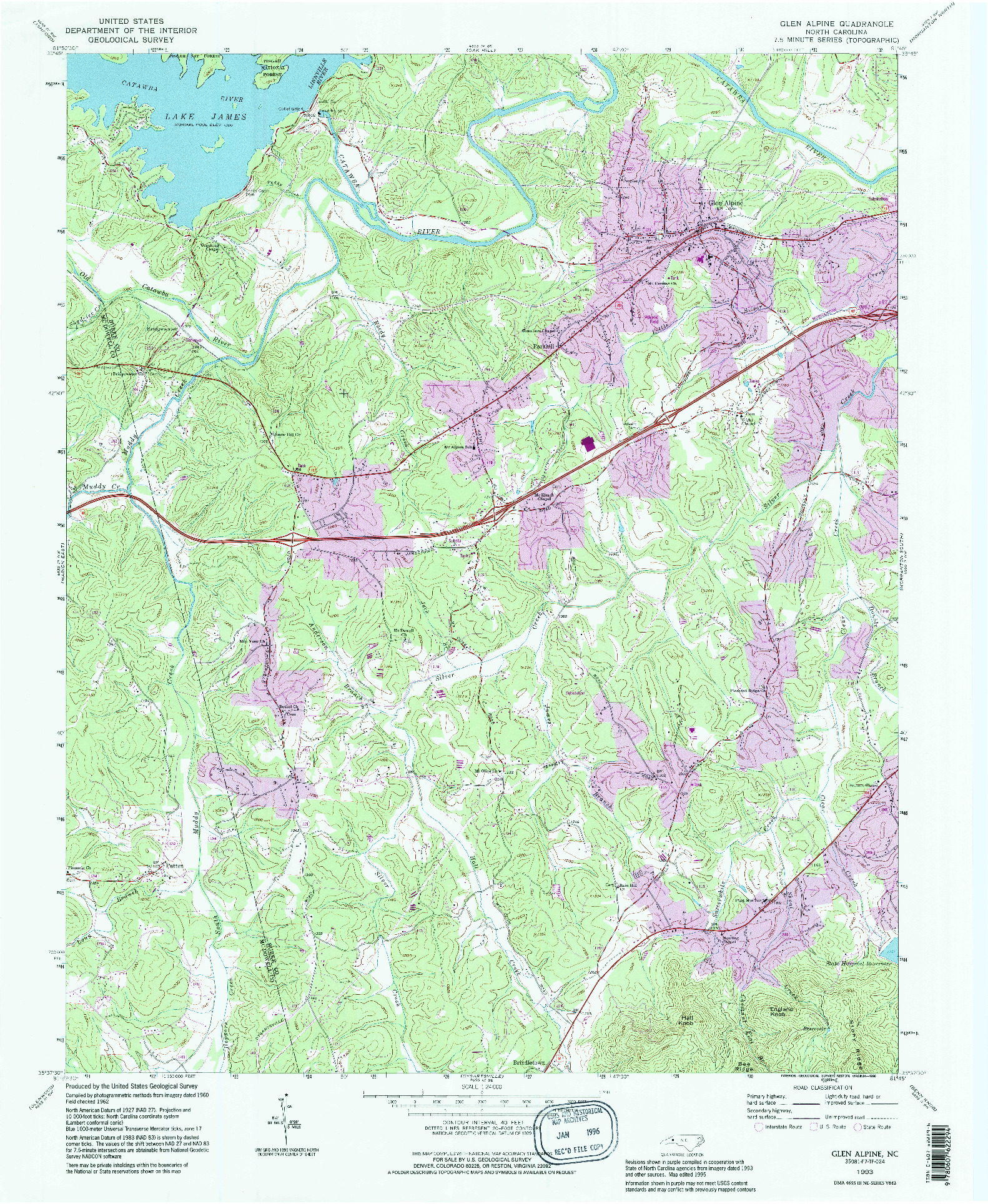 USGS 1:24000-SCALE QUADRANGLE FOR GLEN ALPINE, NC 1993