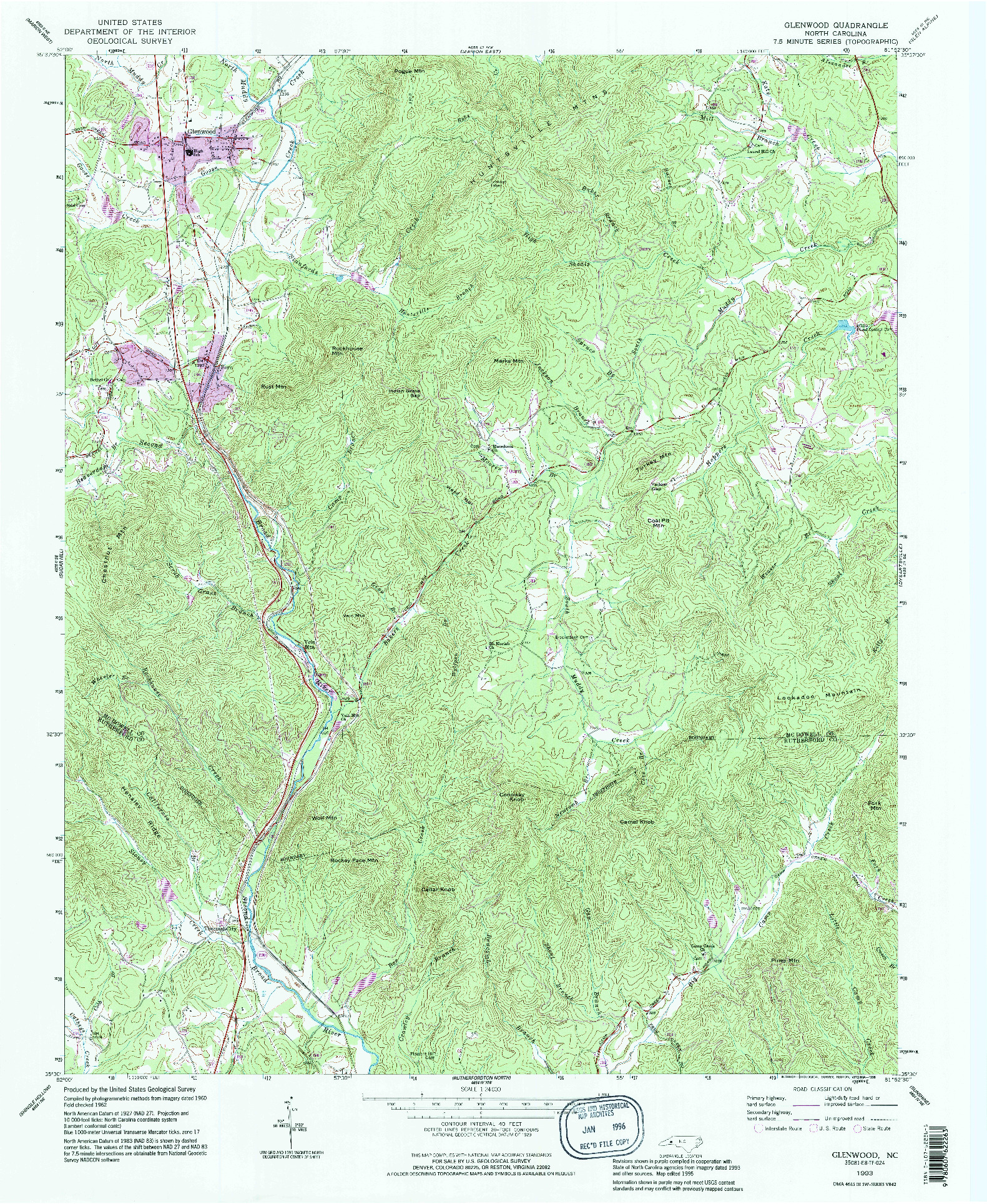 USGS 1:24000-SCALE QUADRANGLE FOR GLENWOOD, NC 1993