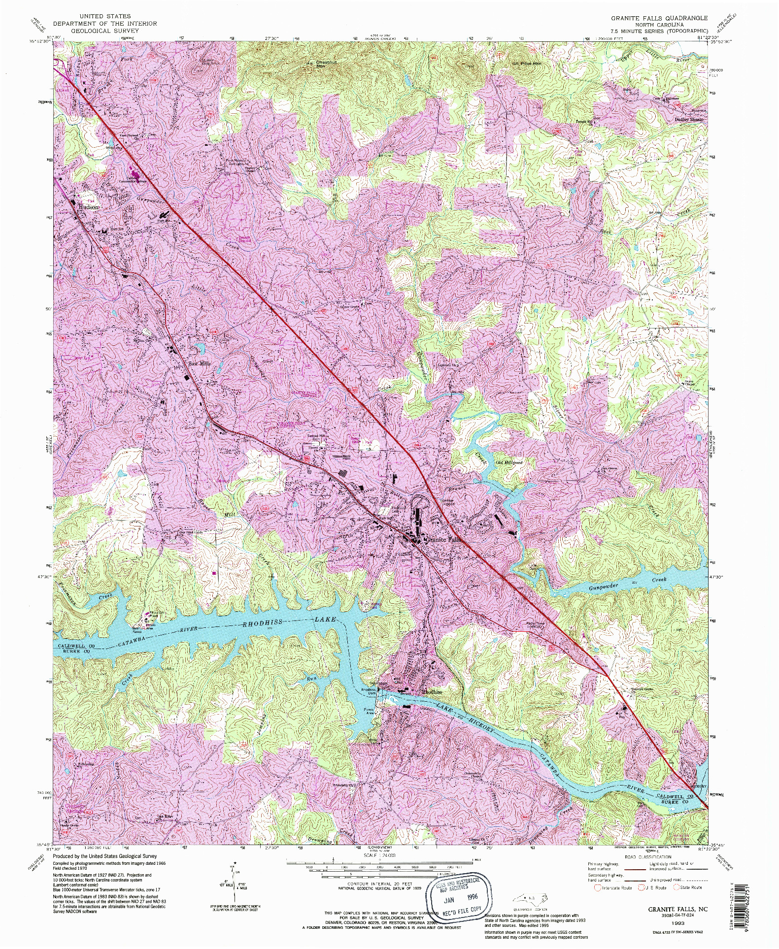 USGS 1:24000-SCALE QUADRANGLE FOR GRANITE FALLS, NC 1993