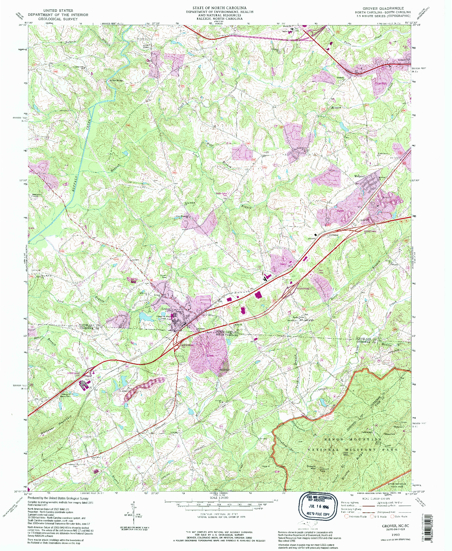 USGS 1:24000-SCALE QUADRANGLE FOR GROVER, NC 1993