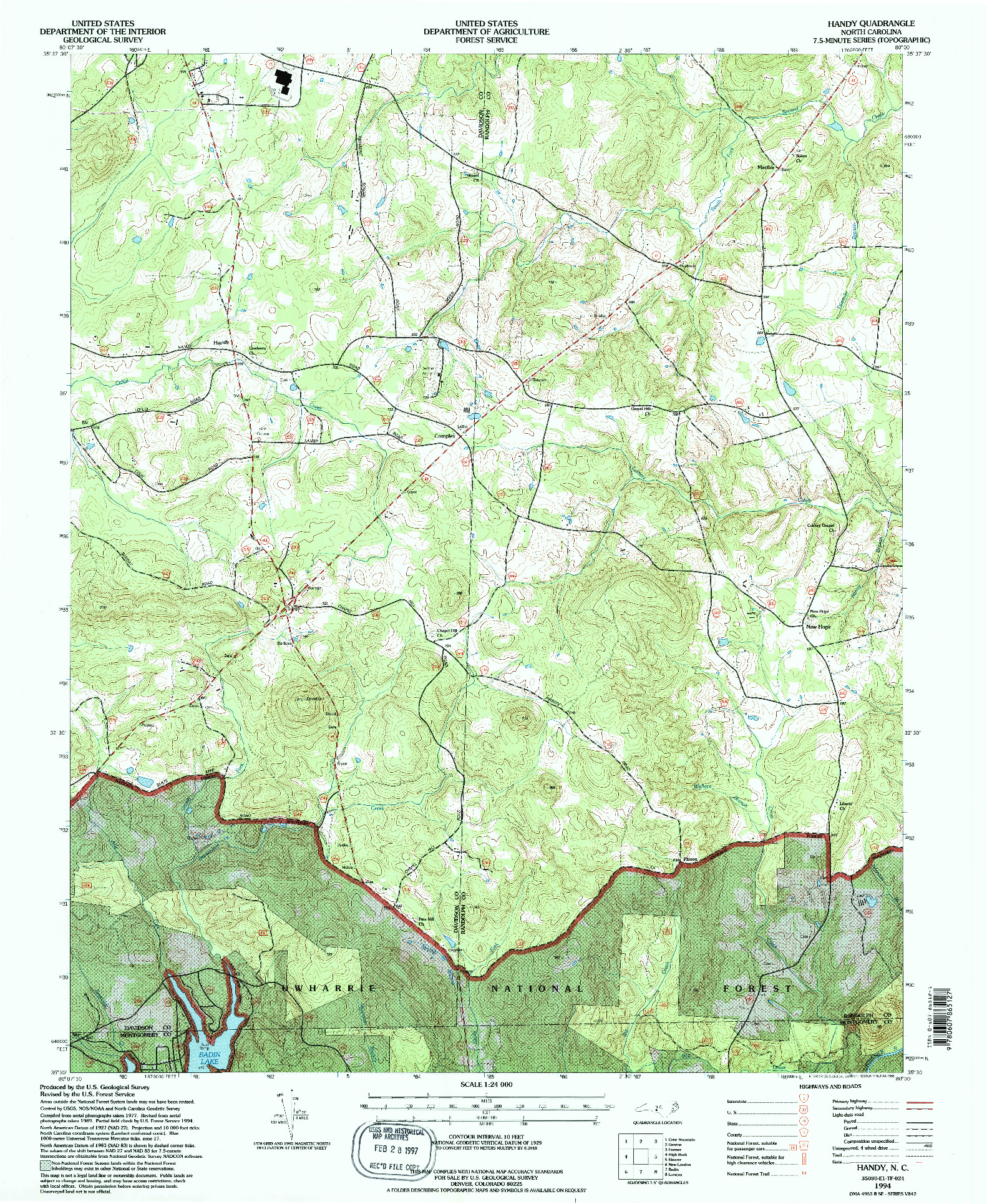 USGS 1:24000-SCALE QUADRANGLE FOR HANDY, NC 1994