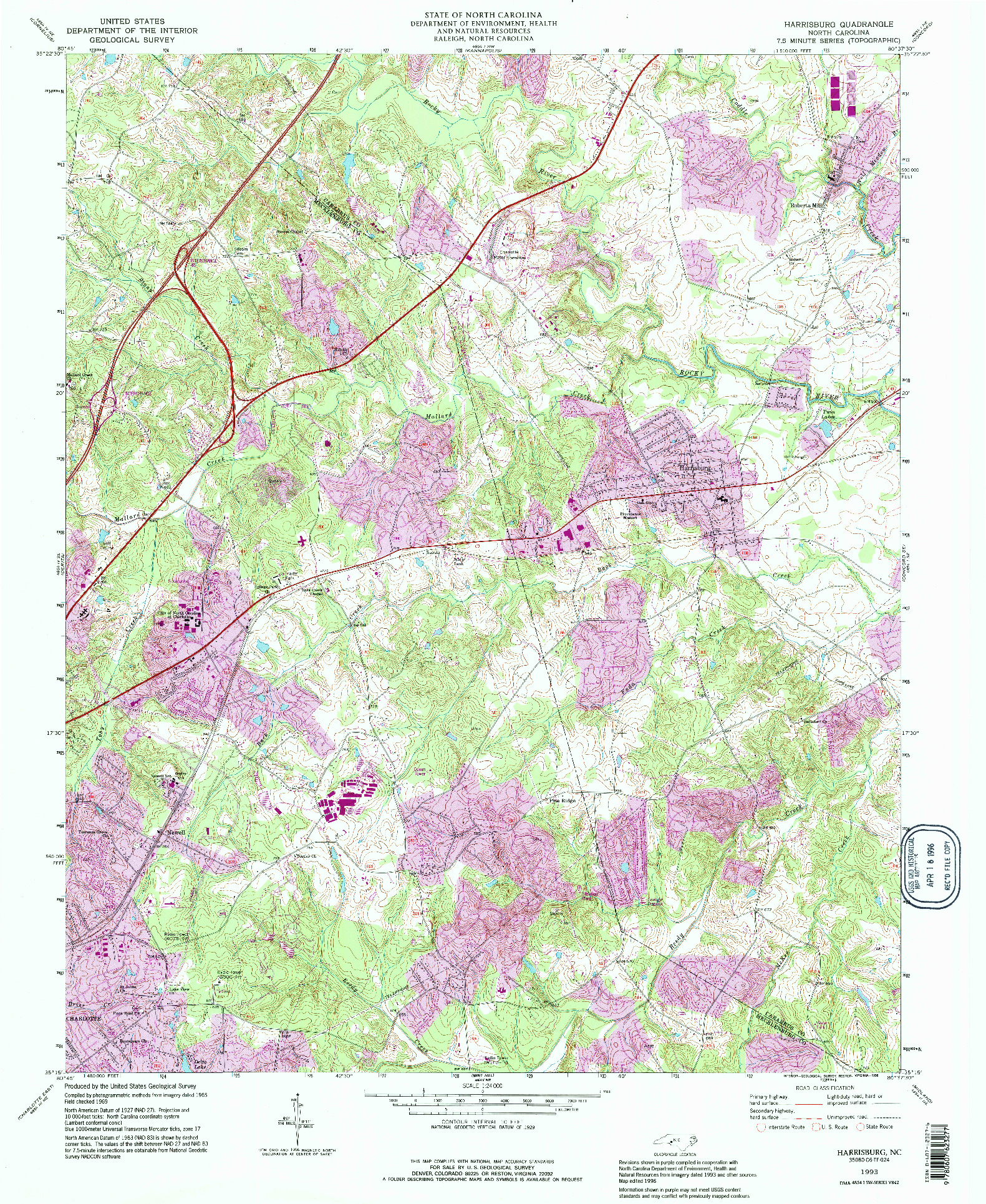 USGS 1:24000-SCALE QUADRANGLE FOR HARRISBURG, NC 1993