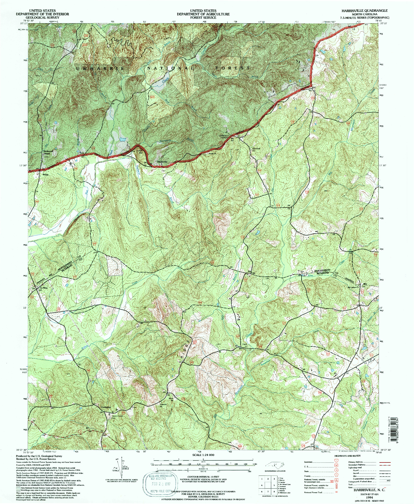 USGS 1:24000-SCALE QUADRANGLE FOR HARRISVILLE, NC 1994