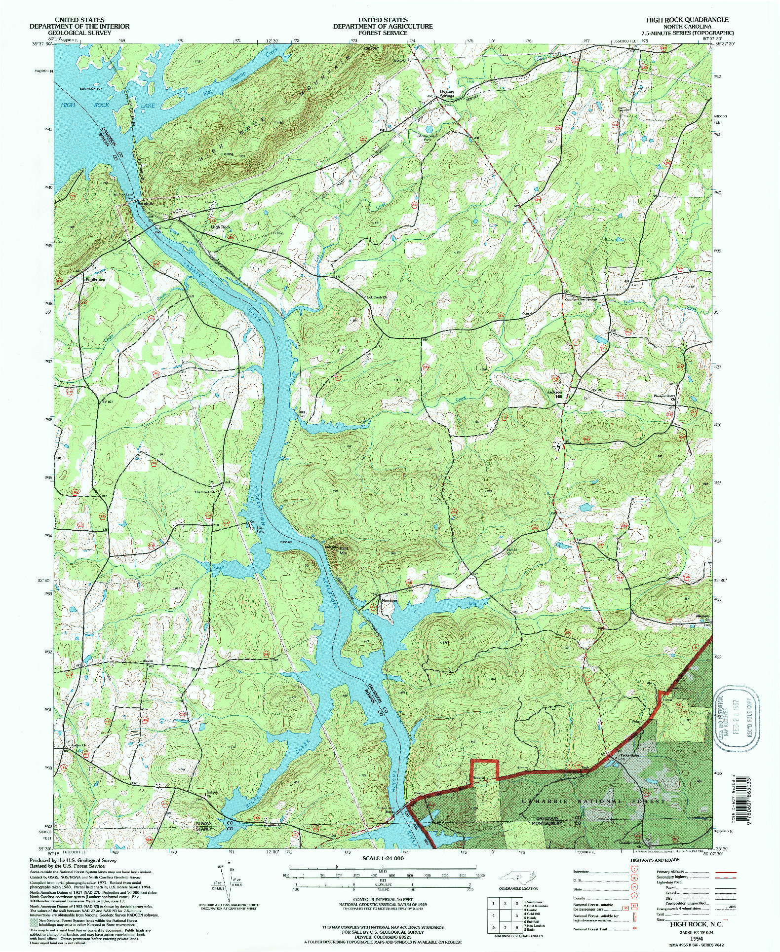 USGS 1:24000-SCALE QUADRANGLE FOR HIGH ROCK, NC 1994