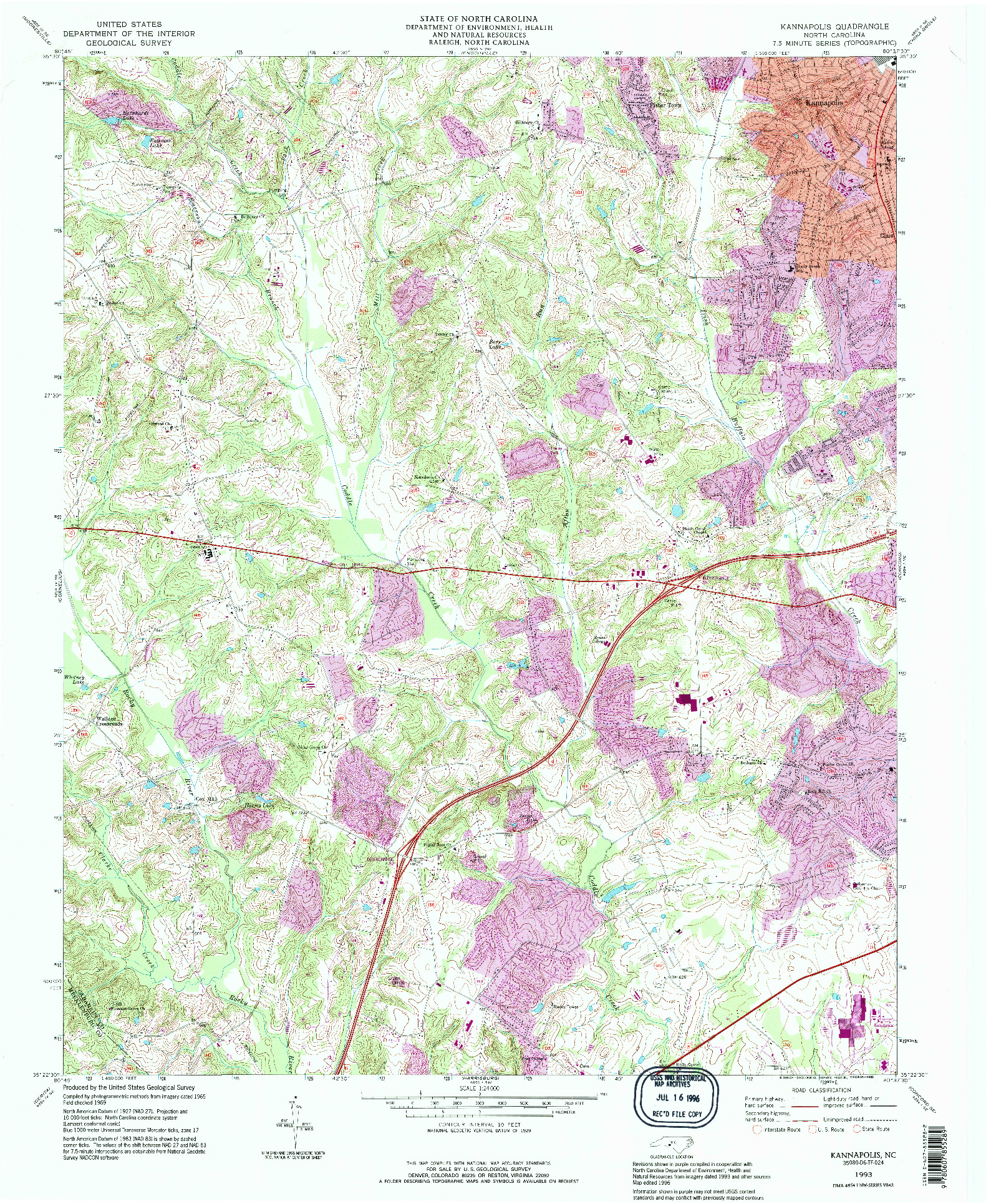 USGS 1:24000-SCALE QUADRANGLE FOR KANNAPOLIS, NC 1993