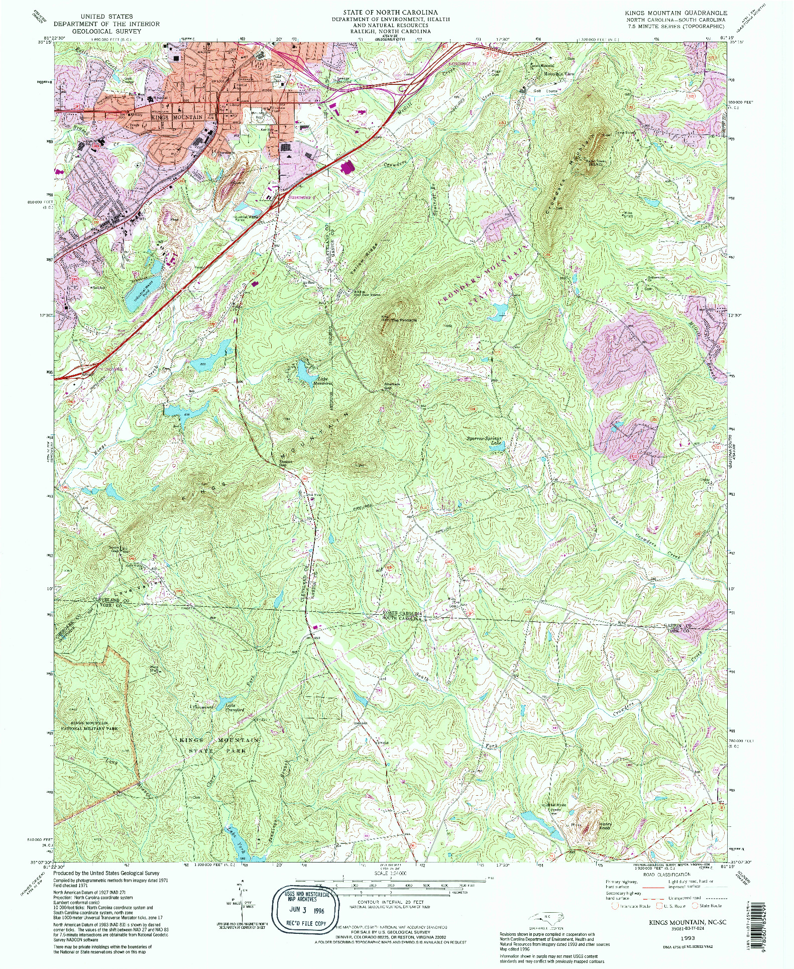 USGS 1:24000-SCALE QUADRANGLE FOR KINGS MOUNTAIN, NC 1993