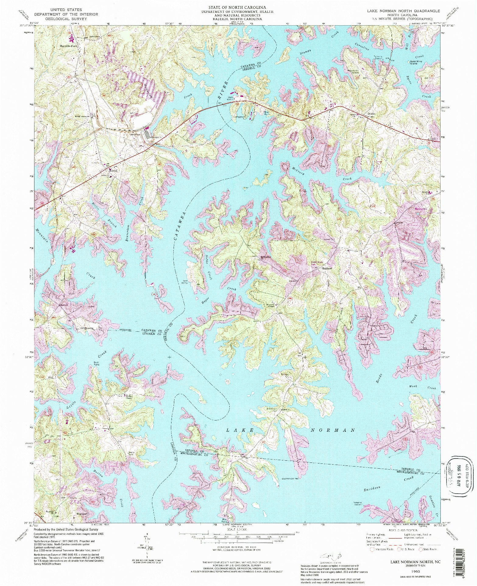 USGS 1:24000-SCALE QUADRANGLE FOR LAKE NORMAN NORTH, NC 1993