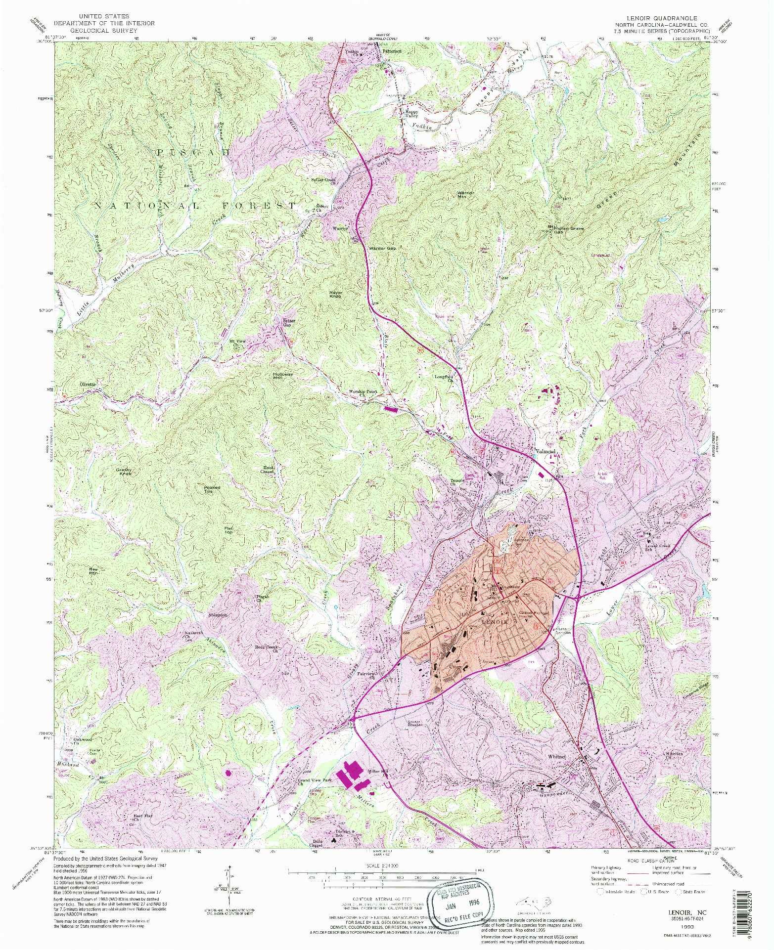 USGS 1:24000-SCALE QUADRANGLE FOR LENOIR, NC 1993