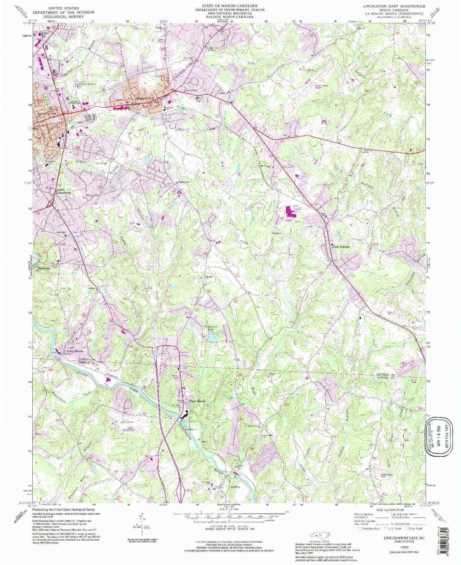 USGS 1:24000-SCALE QUADRANGLE FOR LINCOLNTON EAST, NC 1993