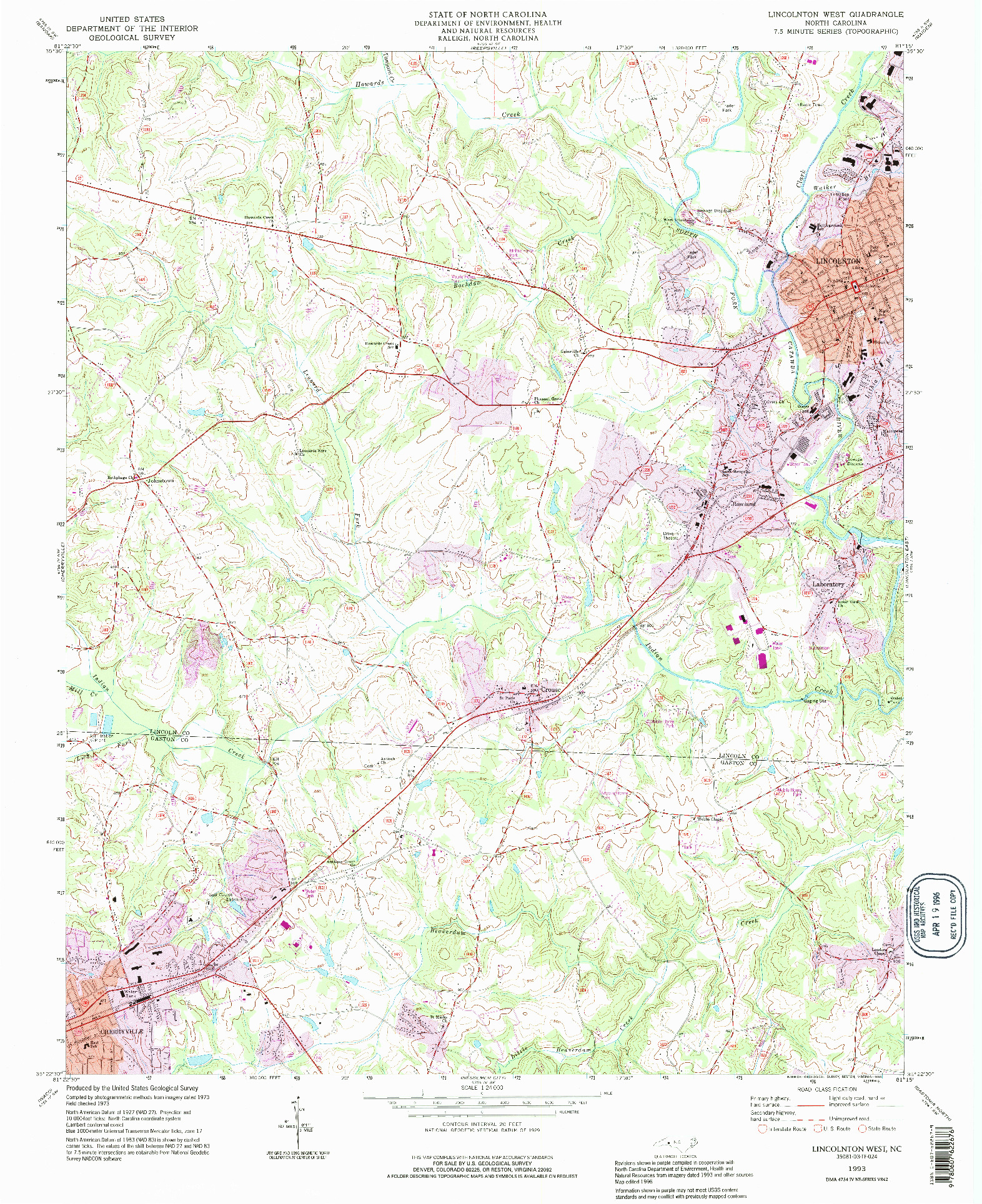 USGS 1:24000-SCALE QUADRANGLE FOR LINCOLNTON WEST, NC 1993