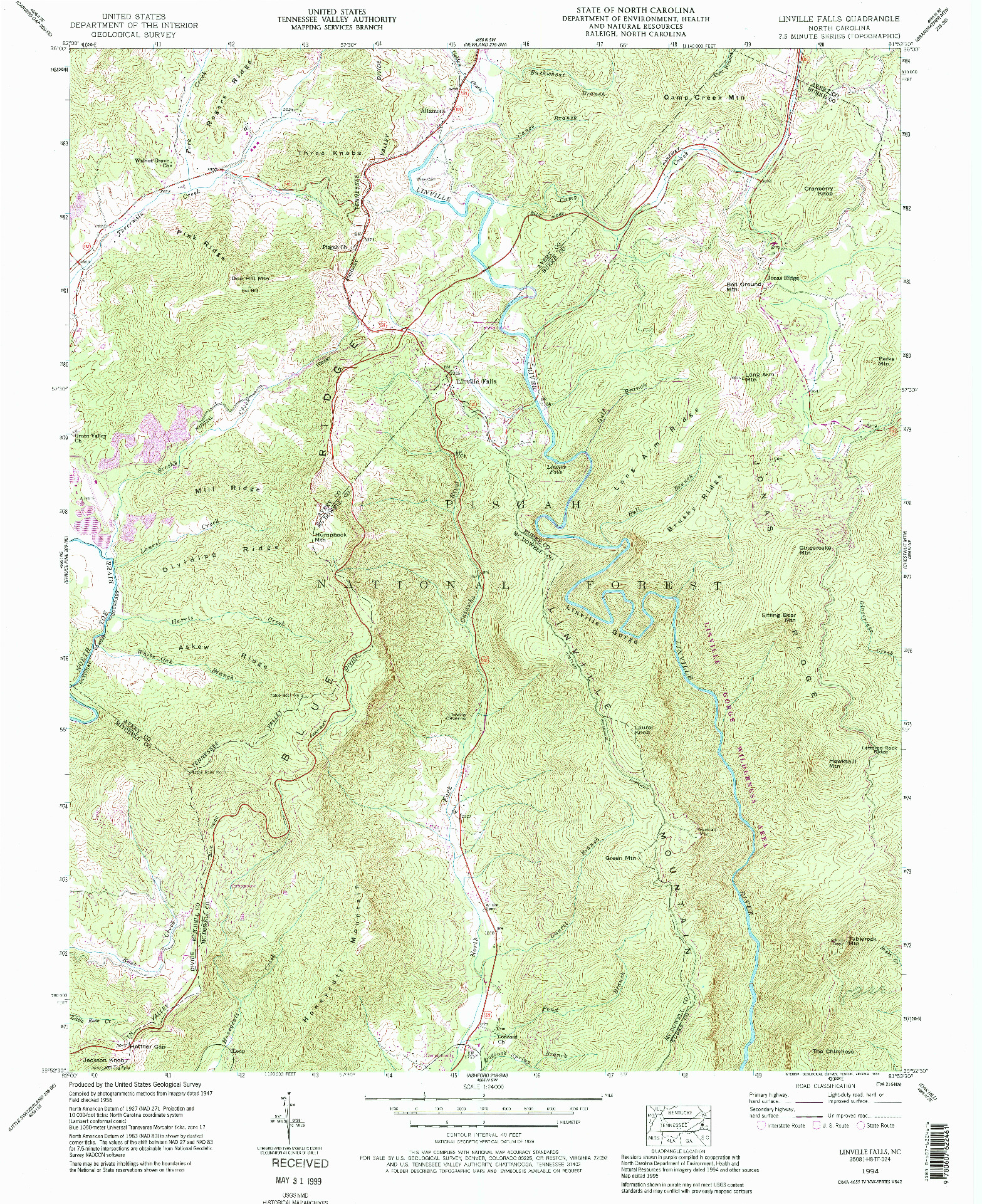 USGS 1:24000-SCALE QUADRANGLE FOR LINVILLE FALLS, NC 1994