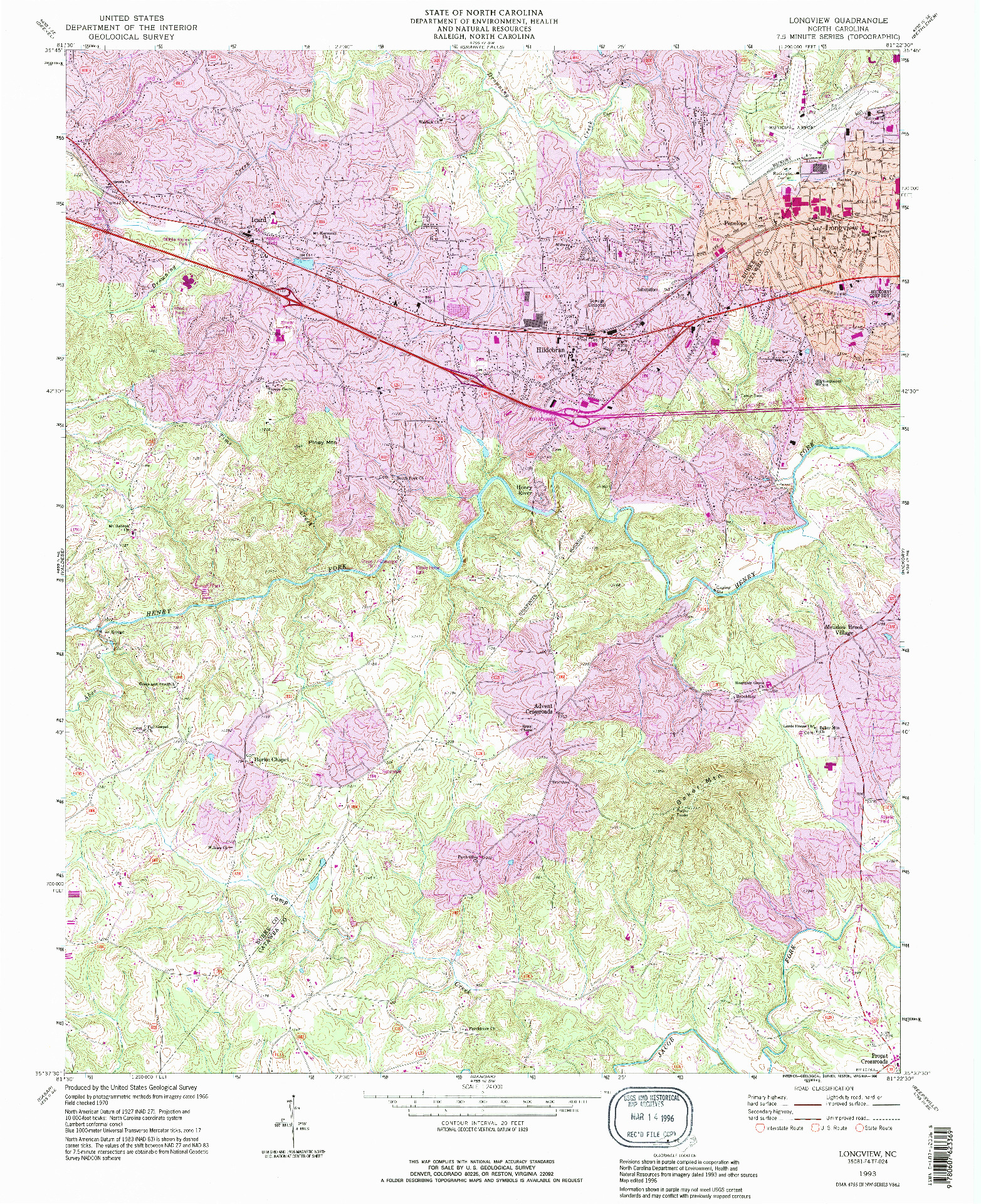 USGS 1:24000-SCALE QUADRANGLE FOR LONGVIEW, NC 1993
